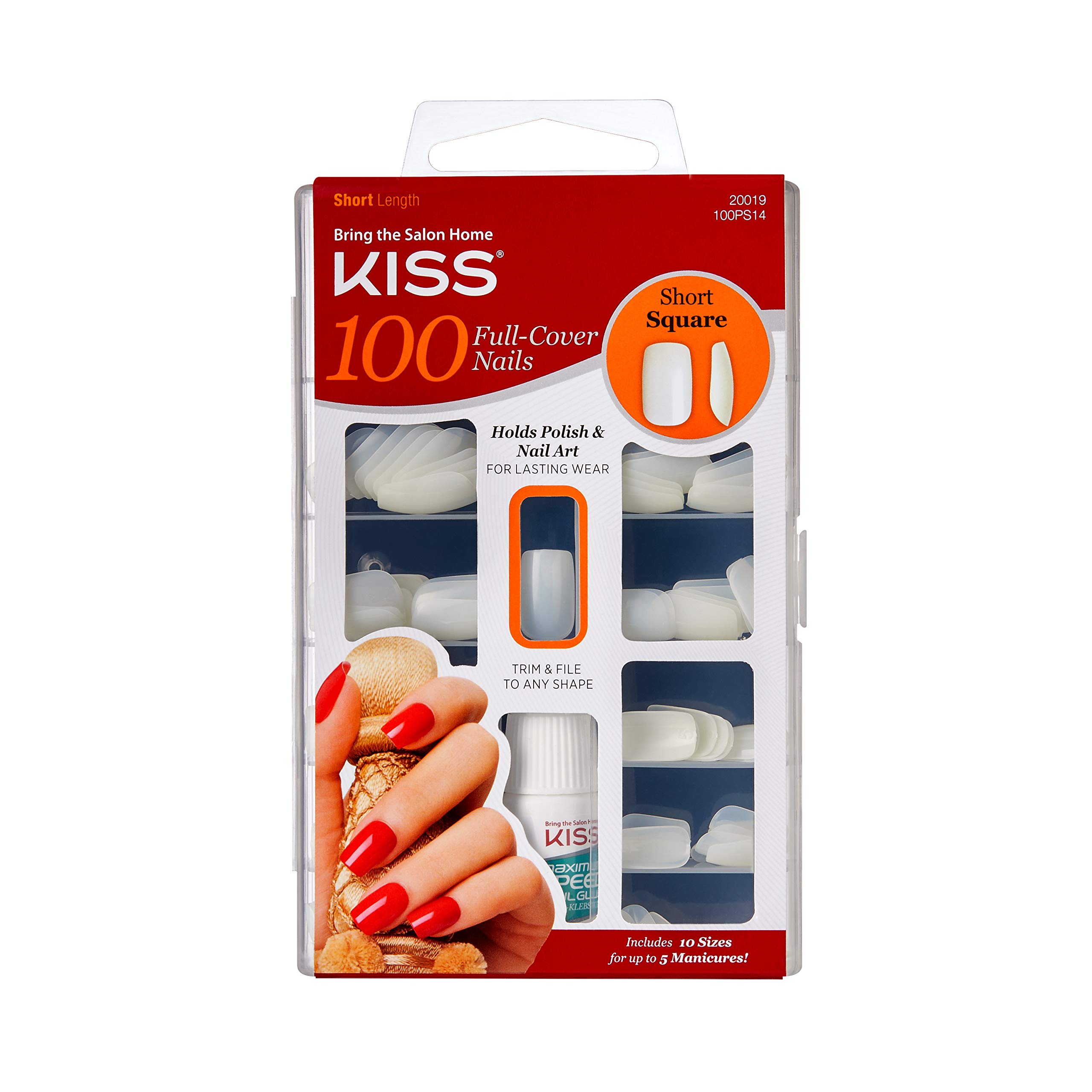 Kiss 100 Full Cover Press On Nails - Square Short Fake Nails 1 Pack for Women | Easy DIY Manicure at Home, Perfect for Parties, Weddings & Daily Wear