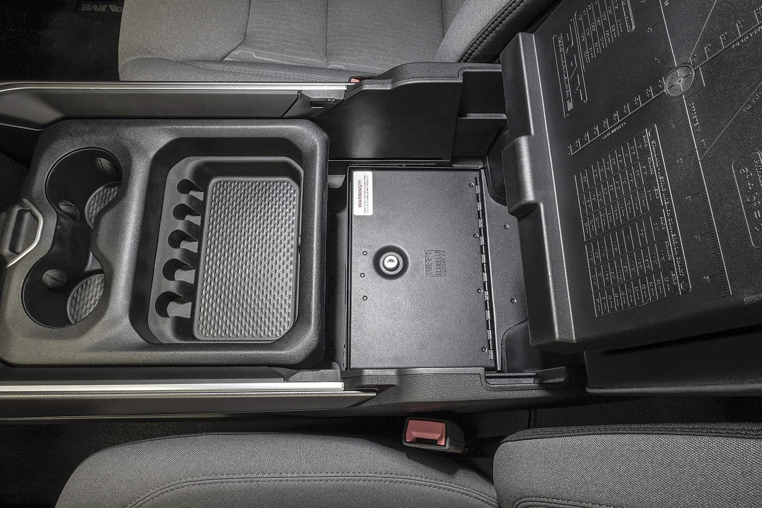 Tuffy Security Console Safe for RAM Trucks - Lockable Vehicle Storage Box with Key - Perfect for Truck Accessories, Gun Safe, and Valuables Protection While Driving or Parking