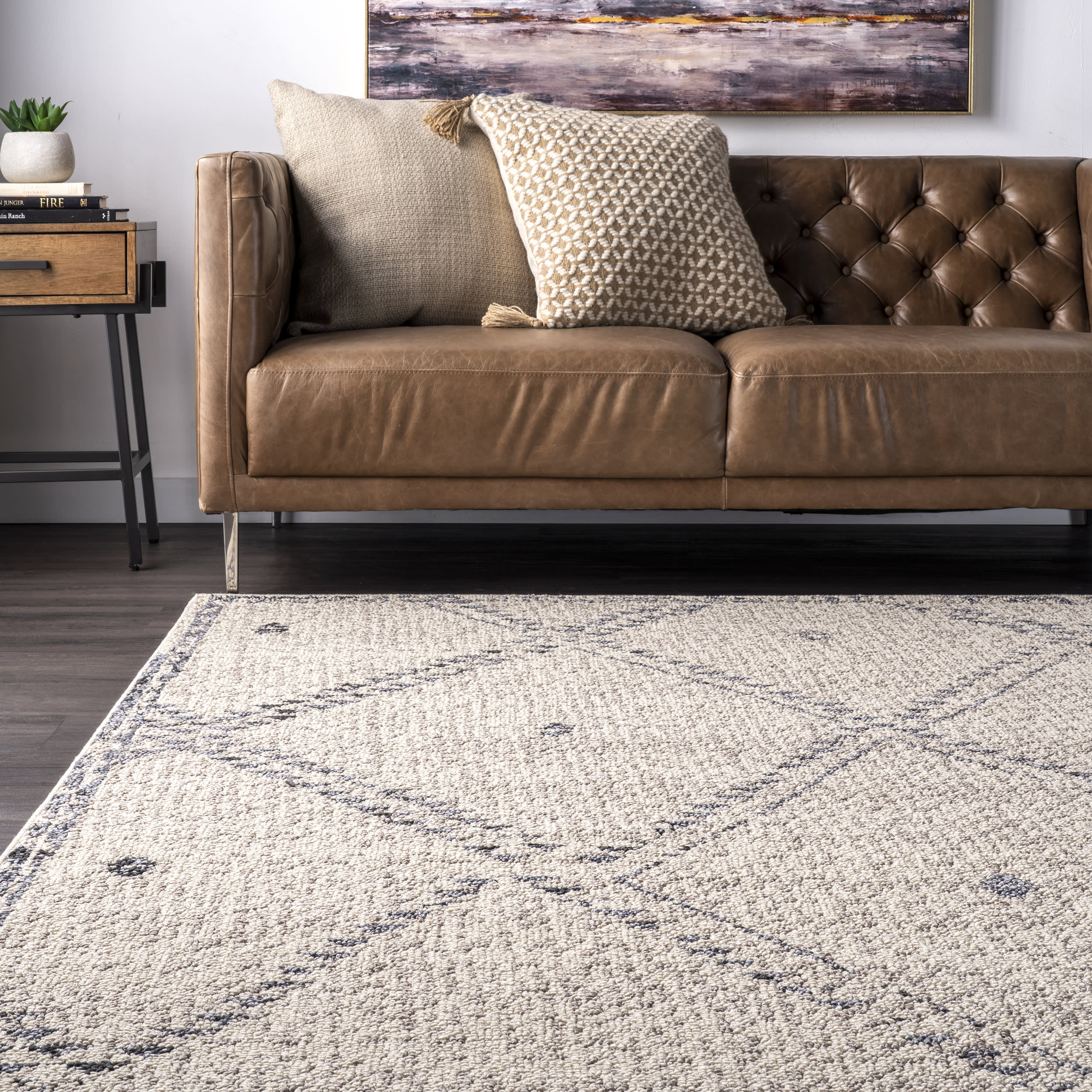 Ivory Dotted Trellis Rug - Soft and Durable Non-Slip Area Rug for Living Room, Bedroom, or Nursery - Perfect for Boho, Farmhouse, and Modern Home Decor