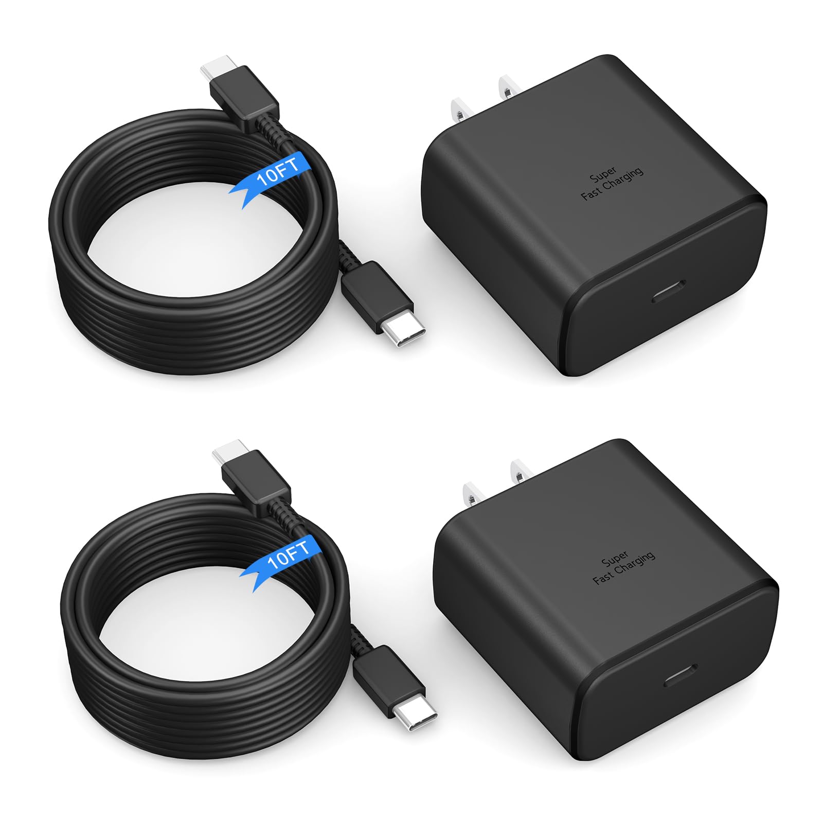 45W Super Fast USB C Wall Charger with 10FT Cable (2-Pack) - PD 3.0 Quick Charge for Samsung Galaxy S25/S24/S23/S22/S21/S20/S10/S8/Note 20 Series - Perfect for Home, Office & Travel Charging