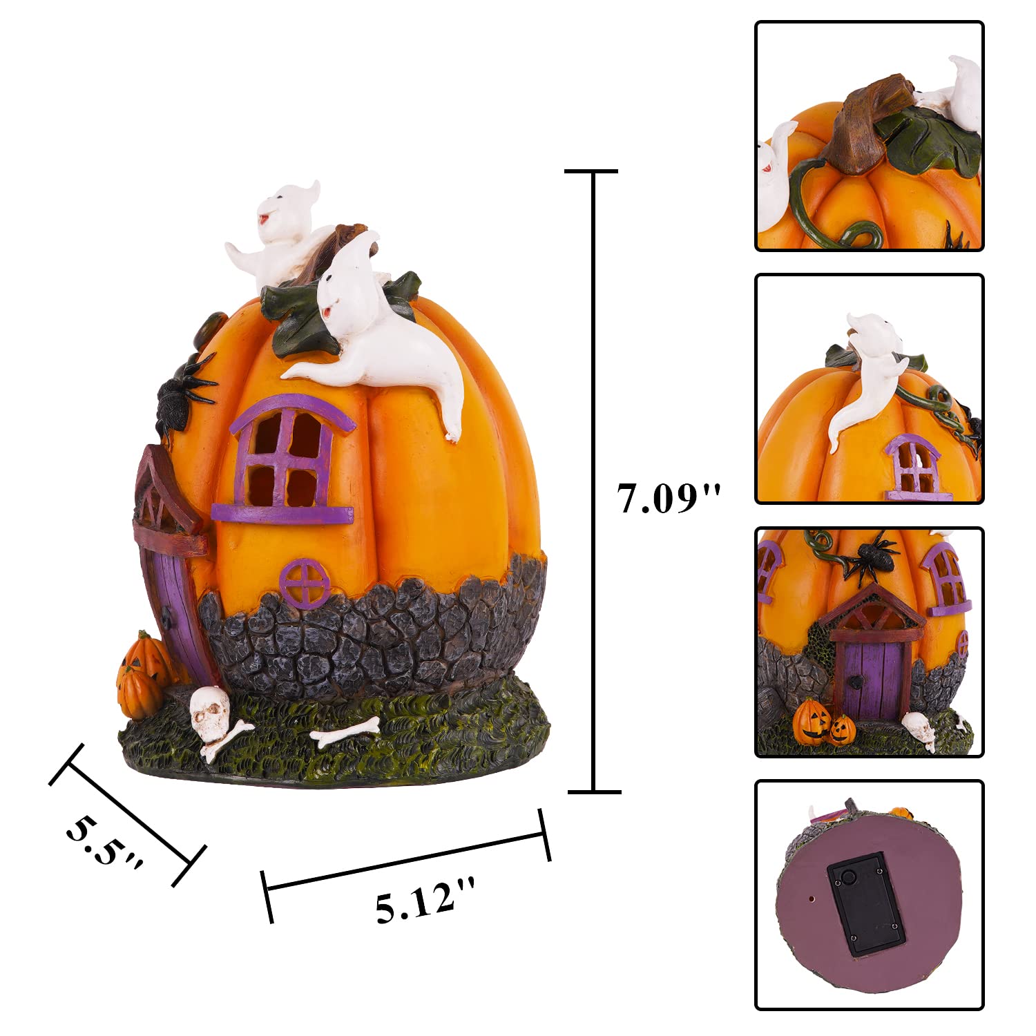 Topadorn Halloween Pumpkin House Figurine with Ghost - Spooky LED Lighted Haunted House Decor for Table, Garden, Yard - Perfect for Halloween Party, Home Decoration & Outdoor Scary Display