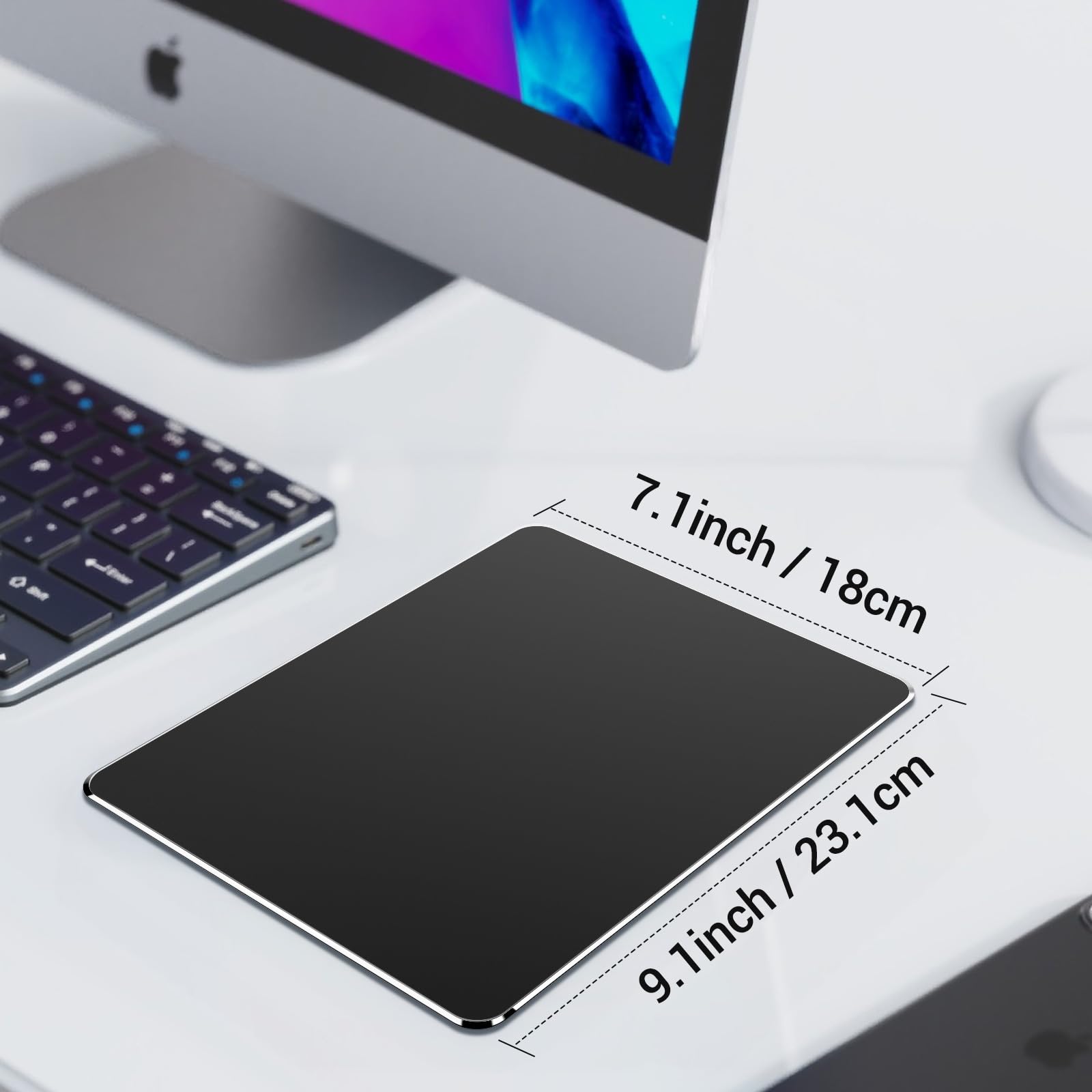 Premium HONKID Aluminum Hard Metal Mouse Pad - Non-Slip Rubber Base for MacBook Pro/Air & Magic Mouse - Durable Office & Gaming Surface for Home, Travel & Workspace (Black)