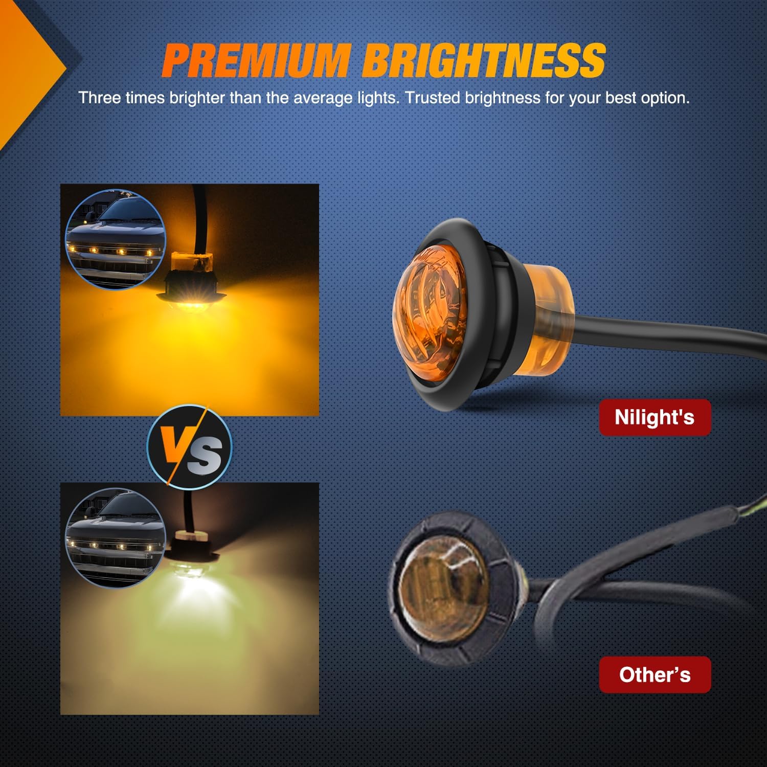 3/4 Inch Amber Round LED Marker Lights - 10 Pack with 3-Pin Connectors for Trucks, Trailers & Boats - Durable Waterproof Side Marker Lights for Road Safety & Night Visibility