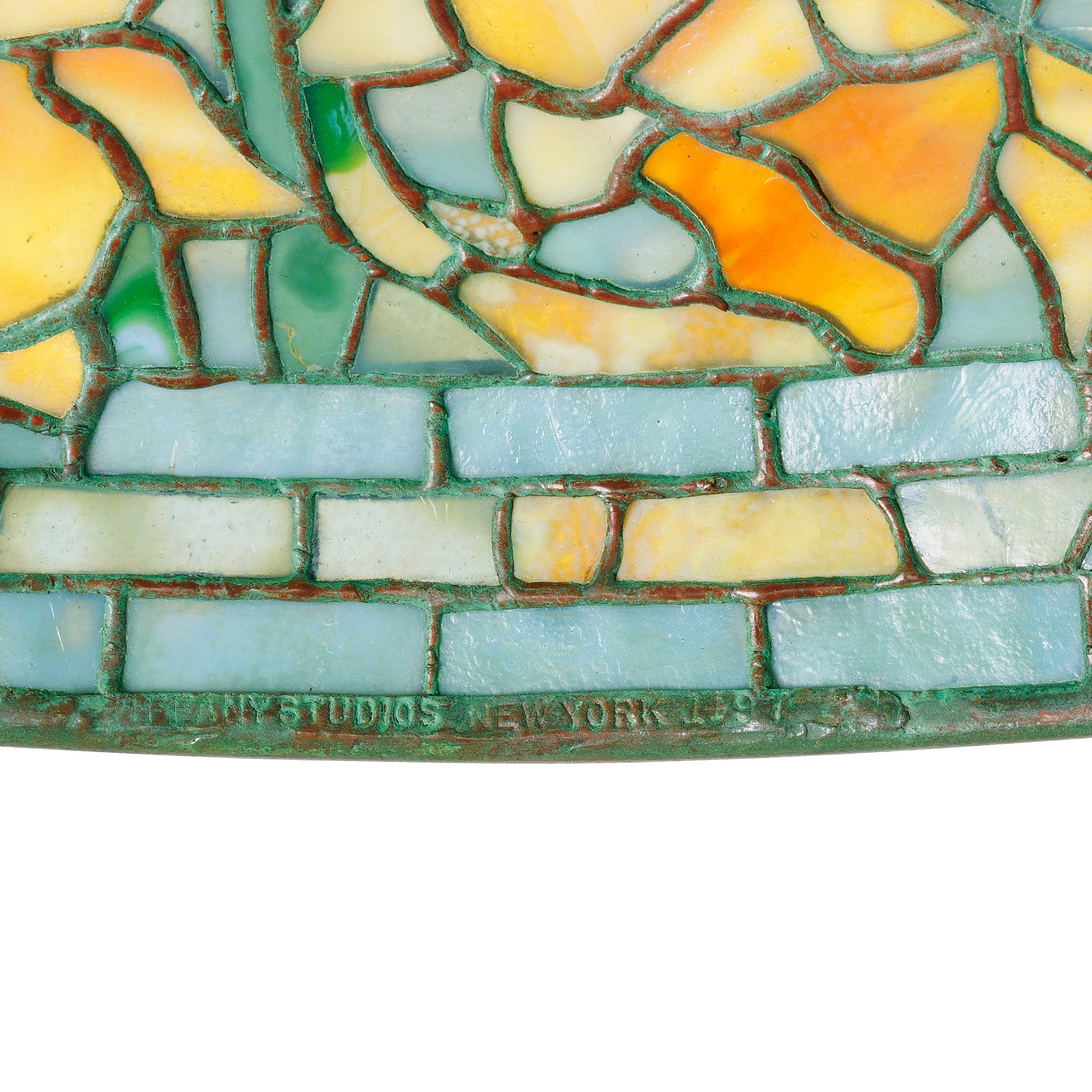 Tiffany Studios New York Daffodil Table Lamp - Handcrafted Stained Glass Art Deco Lighting for Living Room, Bedroom & Office Decor