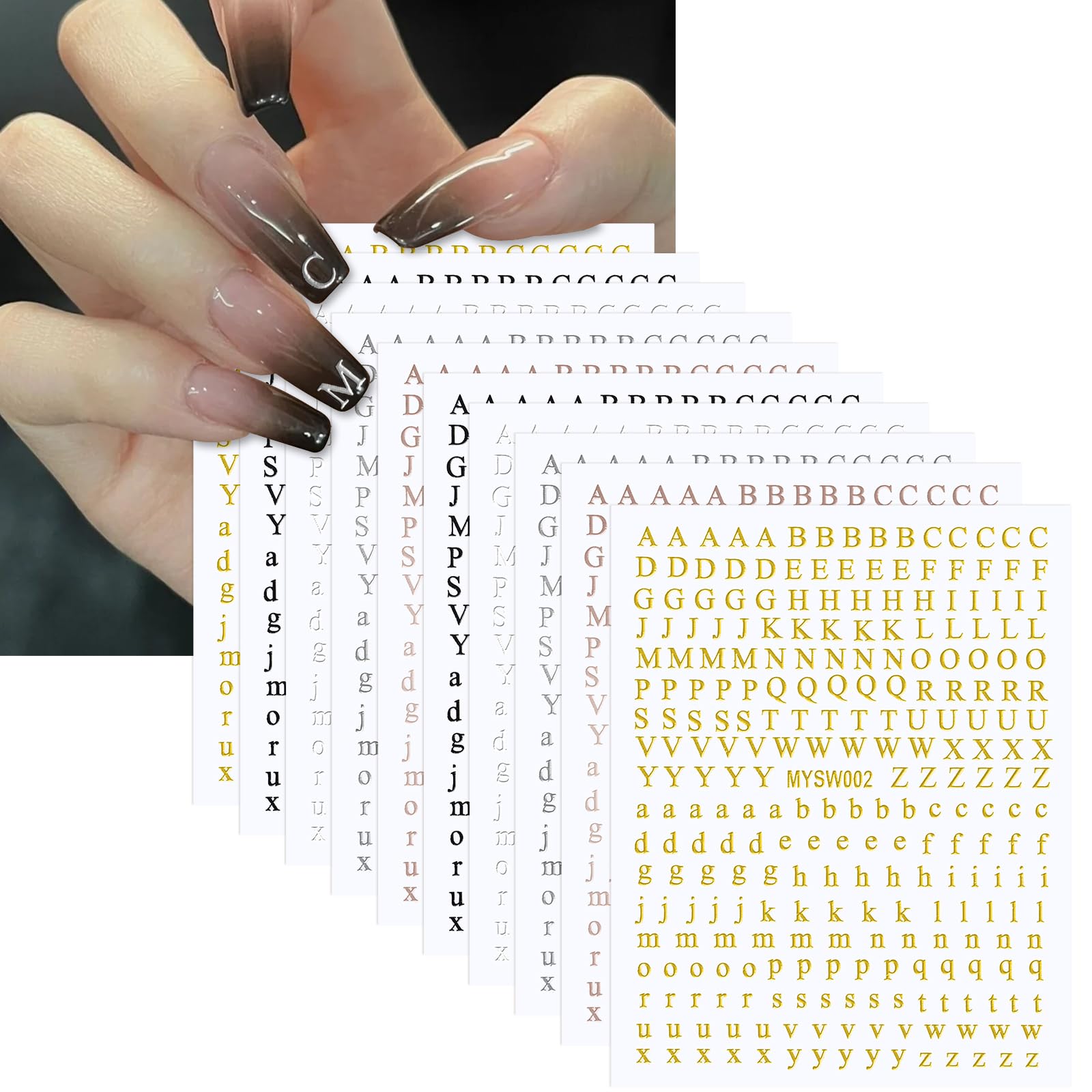 10 Sheets Self-Adhesive Letter Nail Art Stickers - Glitter English Alphabet Nail Decals for DIY Manicure (5 Colors) | Perfect for Parties, Weddings, Holidays & Everyday Nail Art Designs