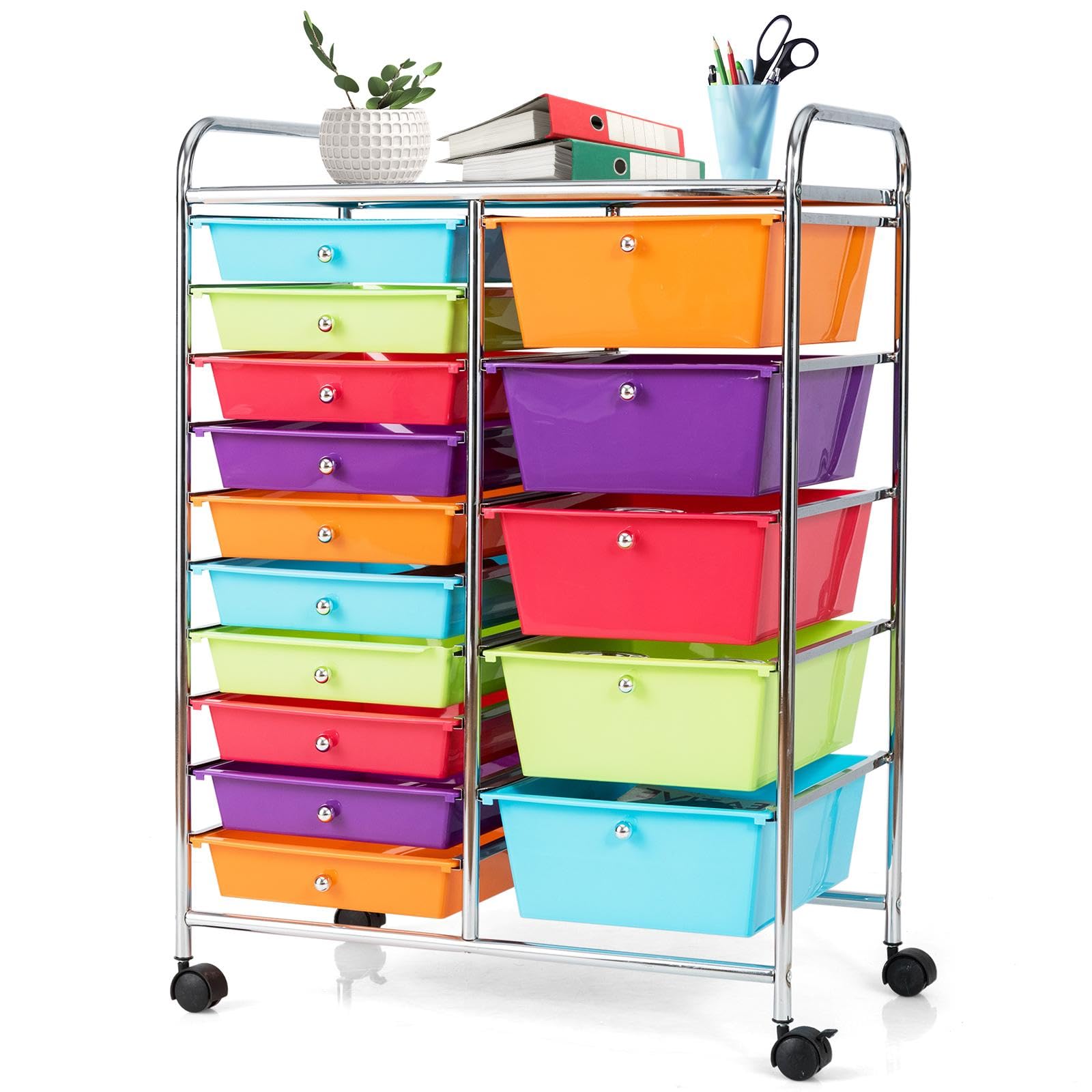 15-Drawer Rolling Storage Cart with Removable Drawers & Sturdy Steel Frame - Multipurpose Utility Organizer Cart with Smooth-Glide Wheels & Ergonomic Handle - Perfect for Home Organization, Classroom Supplies, Office Storage & Retail Displays