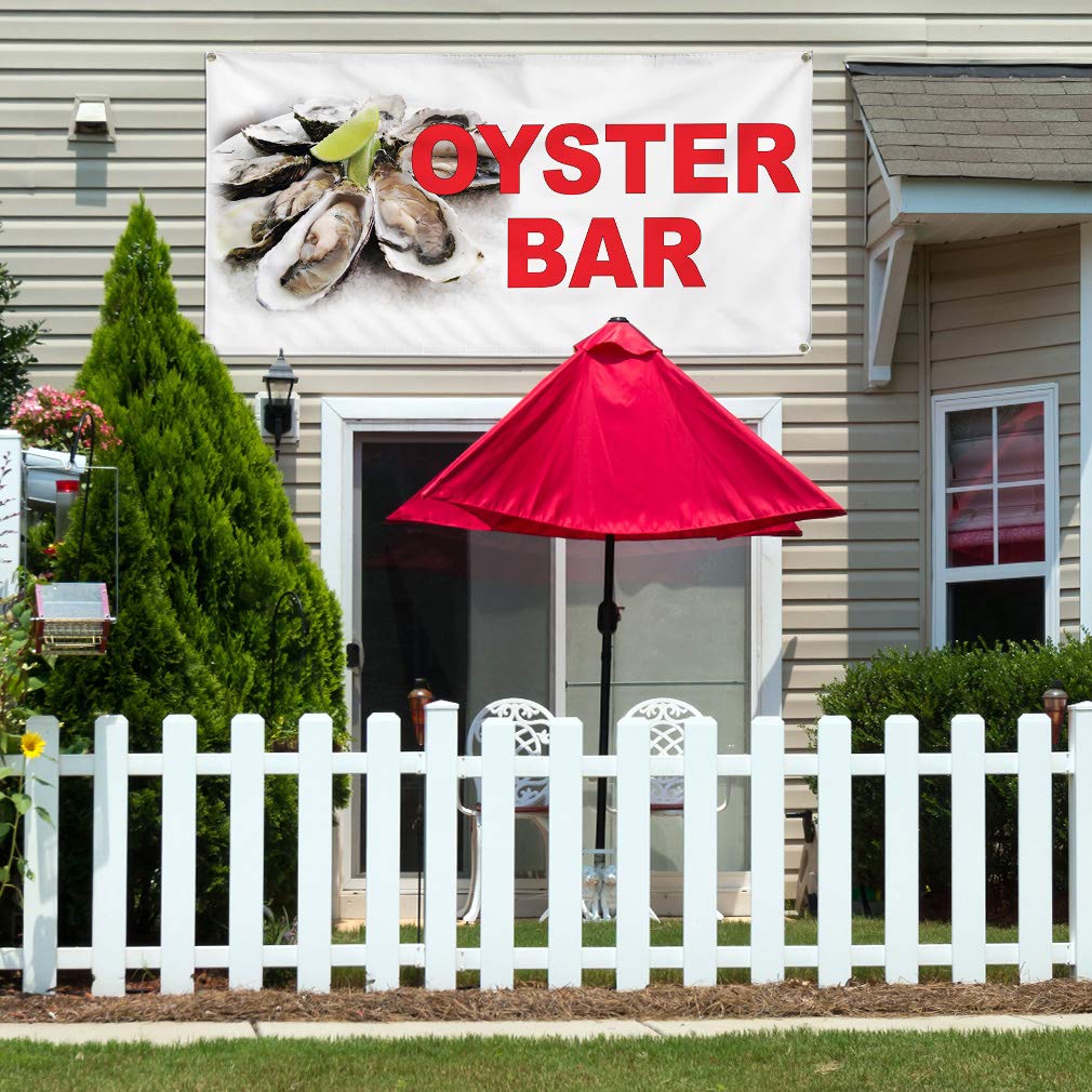 Vinyl Banner - 12x30 Inches Weatherproof Outdoor Sign with 4 Grommets for Restaurants, Food Trucks & Oyster Bars - Durable Yard Sign for Commercial Use, Events & Outdoor Advertising
