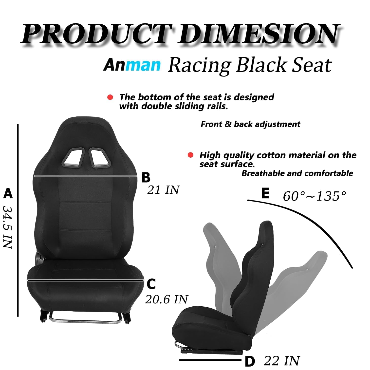 Anman TV/VR Sim Racing Simulator Cockpit - Black Gaming Seat Compatible with Logitech G27/G923/G920 & Thrustmaster T-GT/T248x/T80 | Adjustable Steering Wheel Stand with Installable Monitor Mount | Perfect for Home Racing Setup & Esports Training (Electronics Not Included)