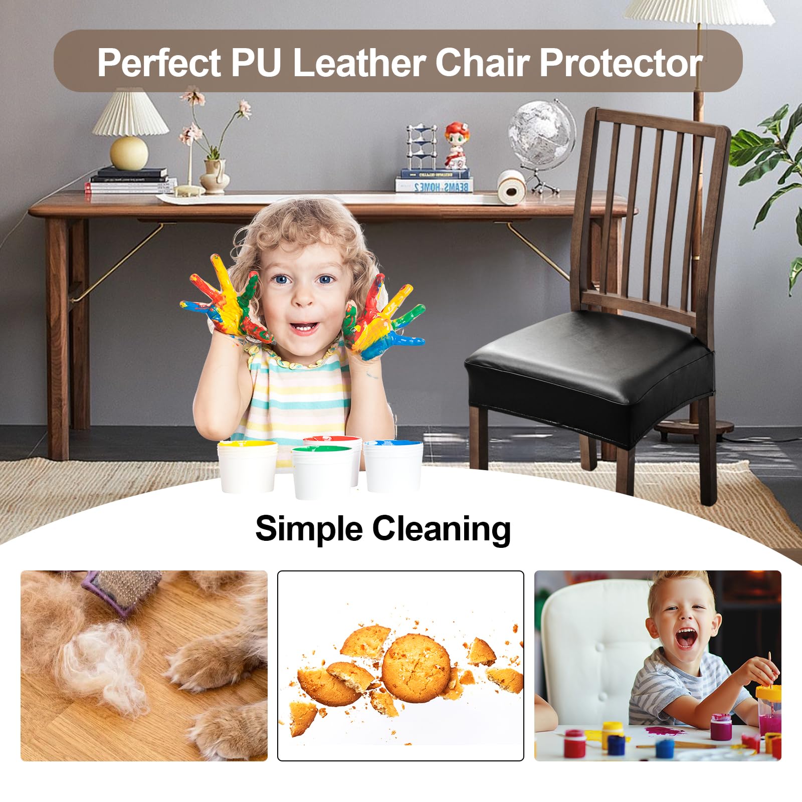Waterproof PU Leather Dining Chair Covers Set of 4 - Washable & Stretch Fit for Kitchen & Dining Room