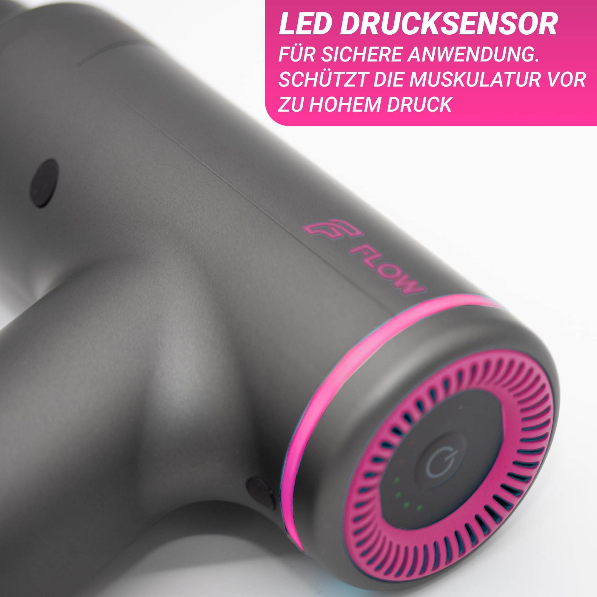 Flow Mini Portable Deep Tissue Massage Gun - Percussion Massager for Muscle Pain Relief, Sports Recovery & Relaxation | 4 Interchangeable Heads | 3-Hour Battery Life | Hot Pink | Perfect for Gym, Home & Travel Use
