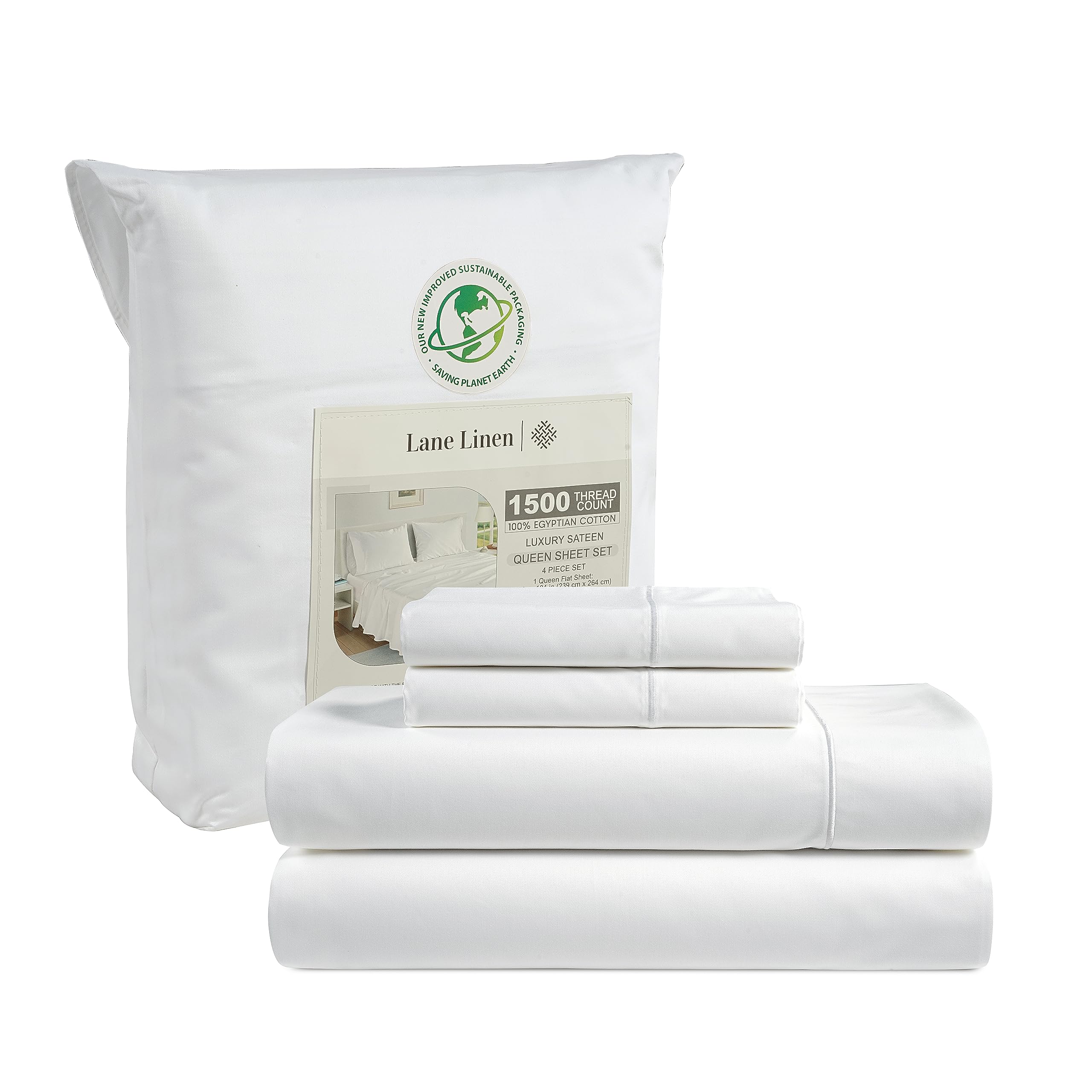 Luxury 100% Egyptian Cotton Queen Sheet Set - 1500 Thread Count, 4-Piece Sateen Bedding - Hotel Quality Deep Pocket Sheets (Fits 15