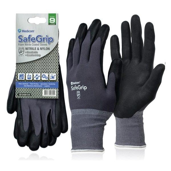 Medicom Safe Grip Foam Nitrile Coated Work Gloves - Large Size, Chemical & Oil Resistant for Food Service, Cleaning & Industrial Use
