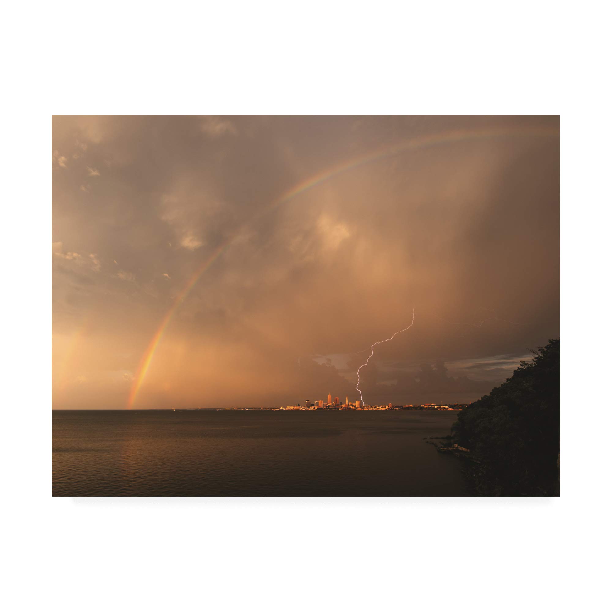Kurt Shaffer Rainbow and Lightning Over Cleveland Fine Art Photograph - 35x47 Wall Decor for Living Room, Bedroom & Office
