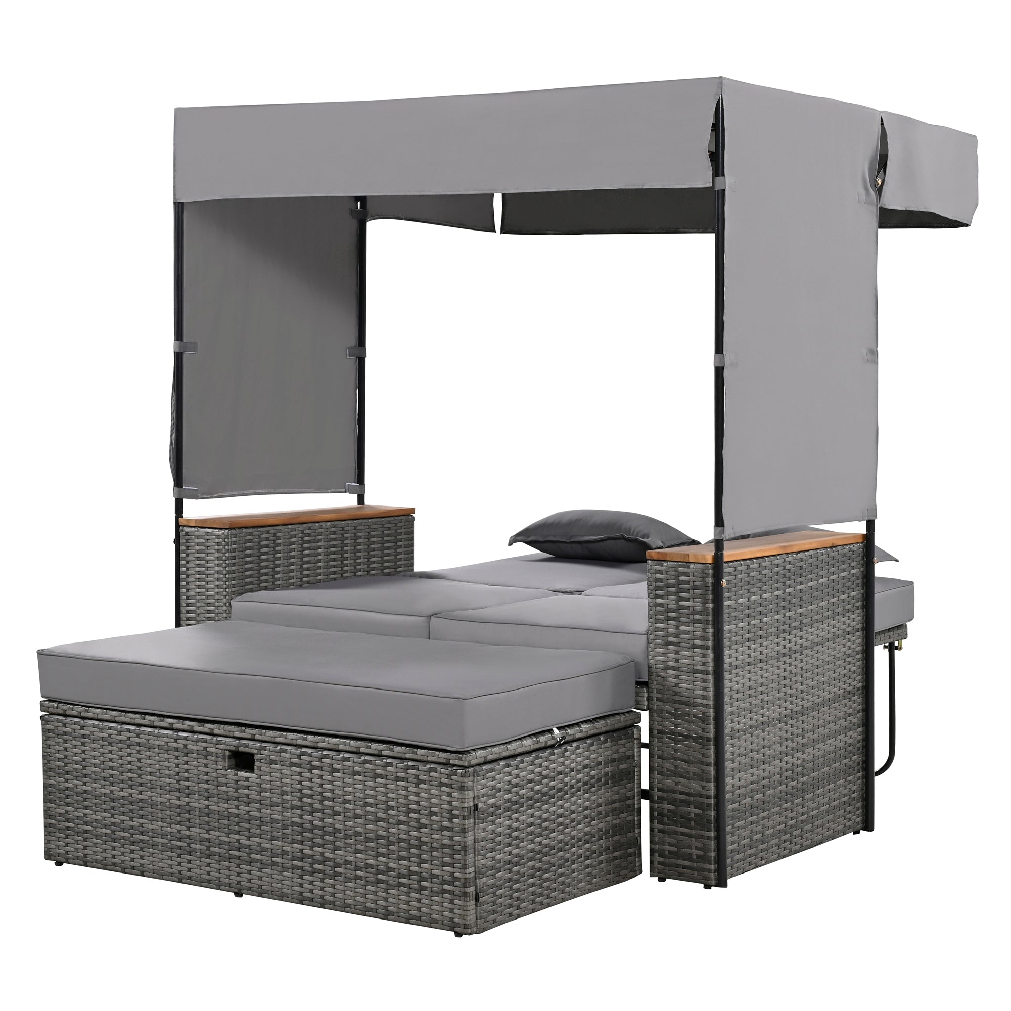 2-Piece Outdoor Rattan Daybed with 5 Adjustable Positions - Patio Loveseat Sofa Set for Poolside, Garden, or Backyard Relaxation