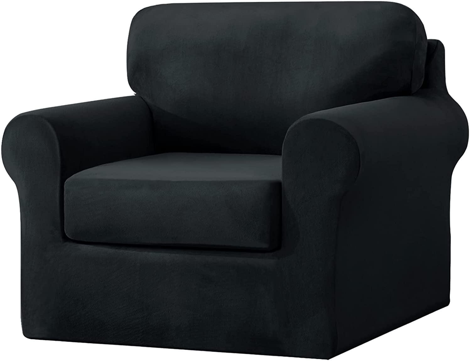 Velvet Stretch Sofa Slipcover Set - 3 Piece Anti-Slip Armchair Cover with Elastic Band, Separate Backrest & Seat Cushion Cover for Living Room Furniture Protection (Black) | Perfect for Home Decor, Pet-Friendly Sofa Protection & Daily Use