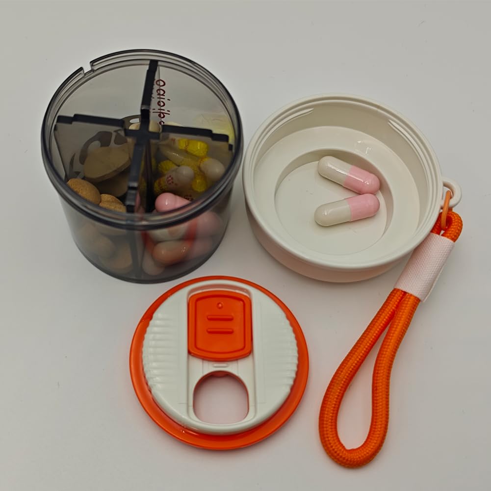 4 Compartment Small Pill Organizer - Moisture Proof Travel Pill Case for Vitamins, Fish Oil & Supplements - Portable Daily Medicine Box for Purse, Pocket & On-The-Go Use (White) - Perfect for Travel, Work & Home Medication Storage