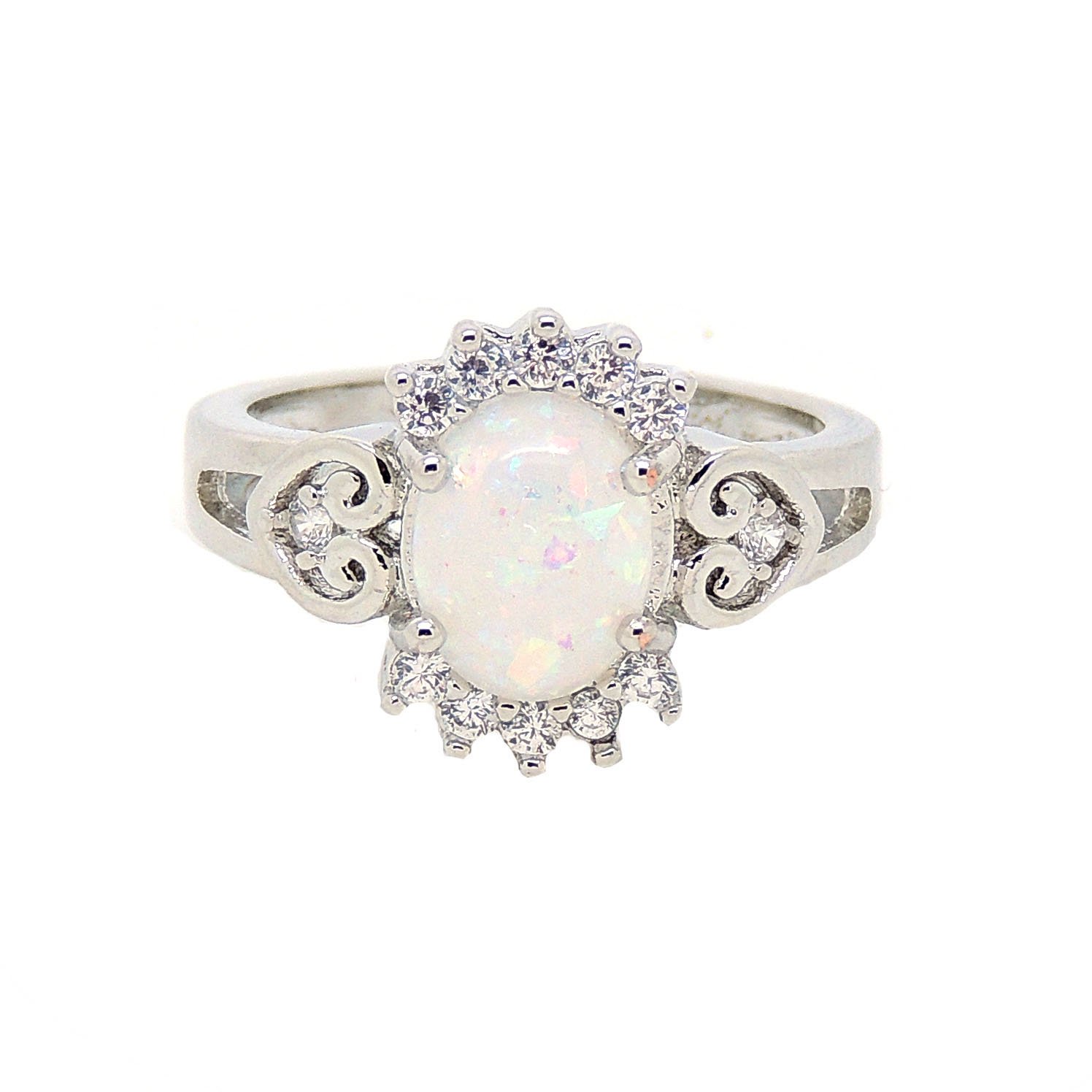 Ginger Lyne Collection Neve Oval Shape Simulated Fire Opal Ring with Clear Accents - Elegant Statement Jewelry for Women, Perfect for Parties, Weddings & Special Occasions