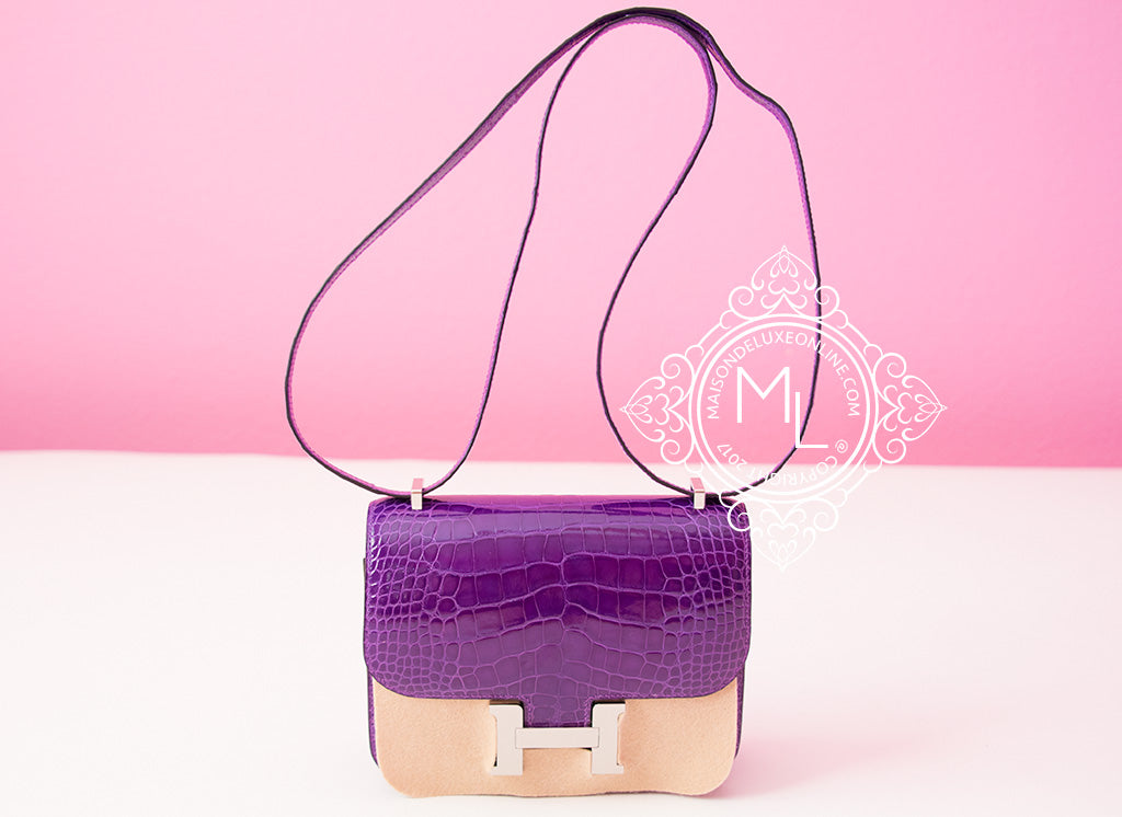 Hermes Constance Mini 18 Ultra Violet Crocodile Luxury Handbag for Women | Designer Shoulder Bag | Perfect for Evening Parties & Special Occasions