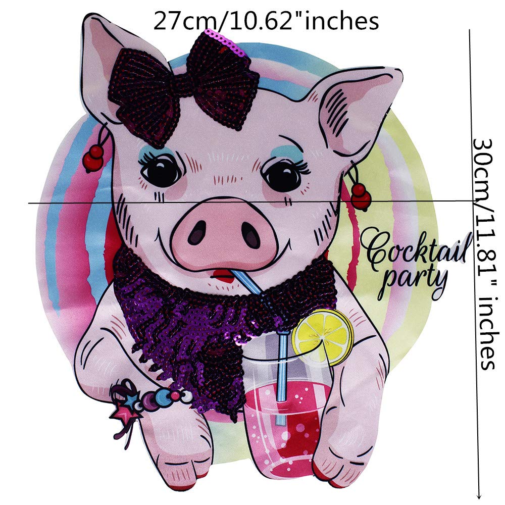 Fashionable Large Printed Pig Sequins Heart Glasses Patches - 2pcs Set for DIY Clothing Decoration | Perfect for Jackets, Jeans & Accessories Customization