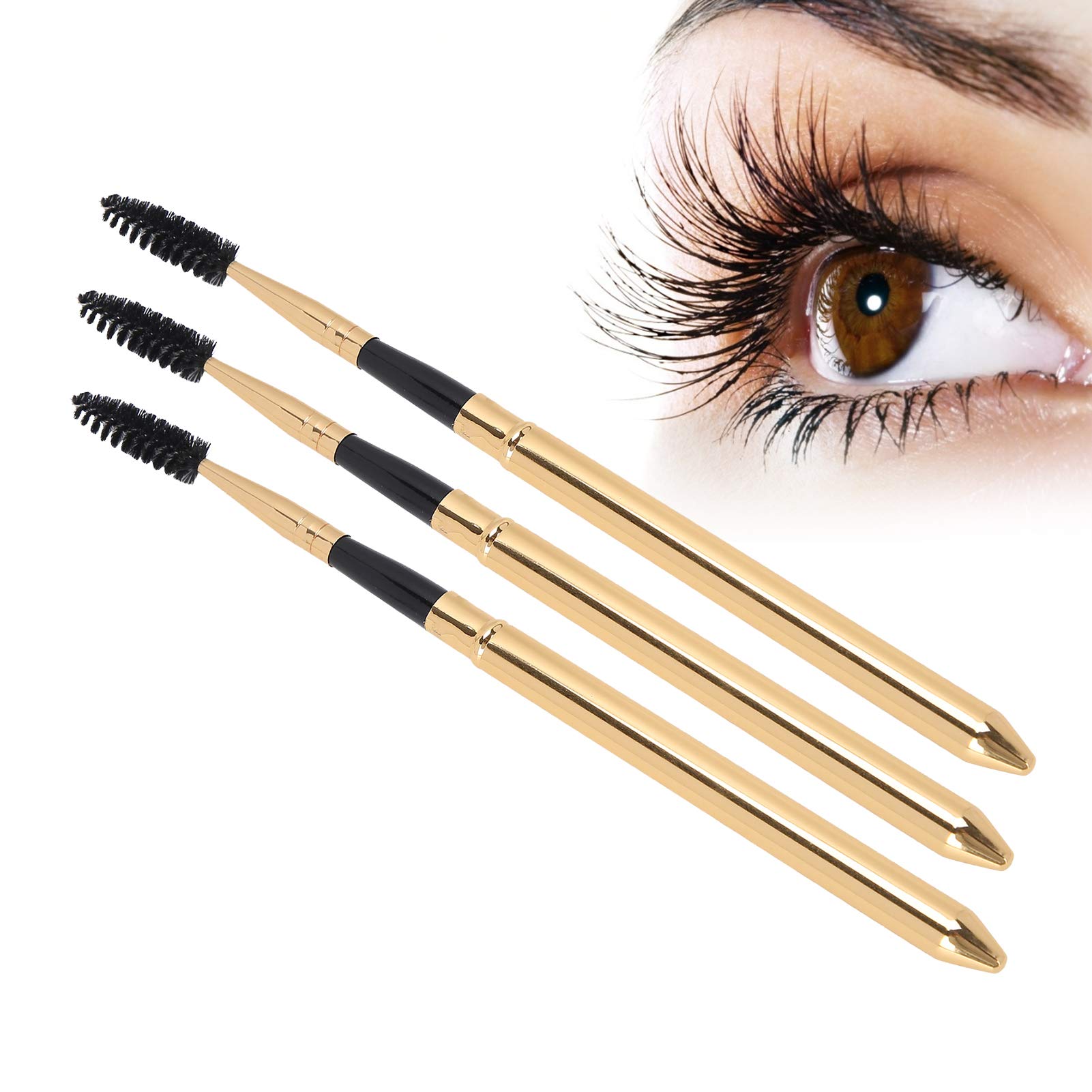 3pcs Mascara Wands Set - Eyelash & Eyebrow Brush with Metal Cover for Daily Makeup & Festivals