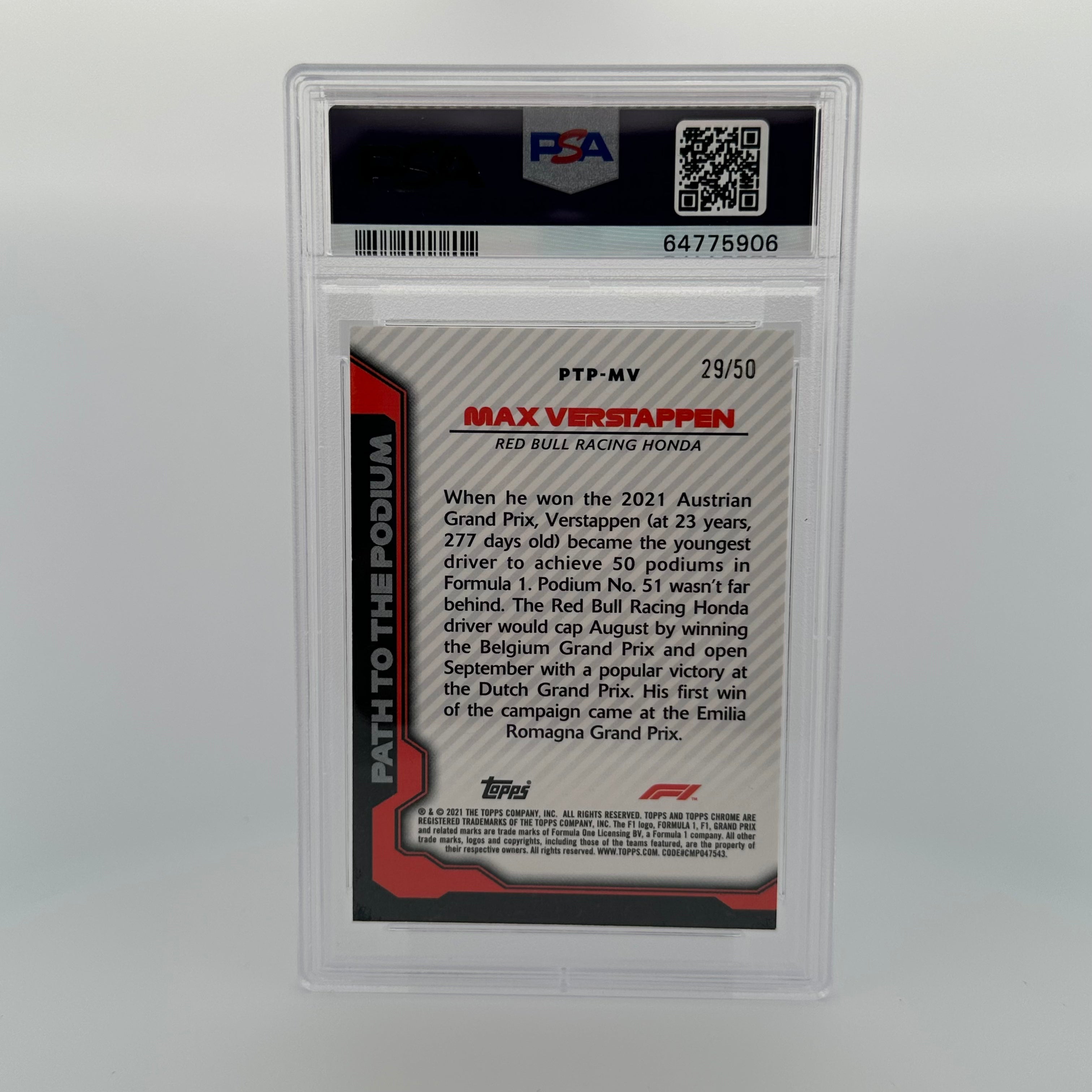 PSA 9 29/50 MAX VERSTAPPEN PTPMV PATH TO THE PODIUM GOLD REFRACTOR - Rare Trading Card for Collectors & Sports Fans - Perfect for Display, Investment & Memorabilia