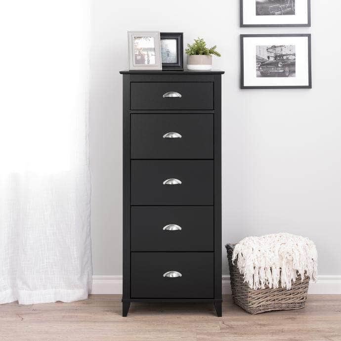 Yaletown 5-Drawer Tall Dresser Chest - White, Black & Gray - Perfect for Bedroom, Closet & Nursery Organization