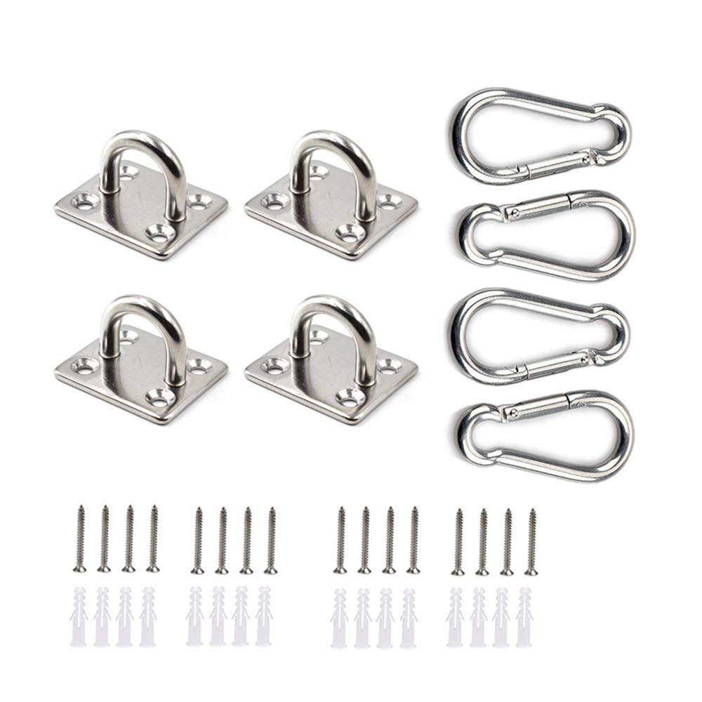 HOMPER 304 Stainless Steel Ceiling Hook - Heavy Duty Wall Hook with Square Eye Plate & Carabiner Clips for Hanging Plants, Lights & Decor (Indoor/Outdoor Use)