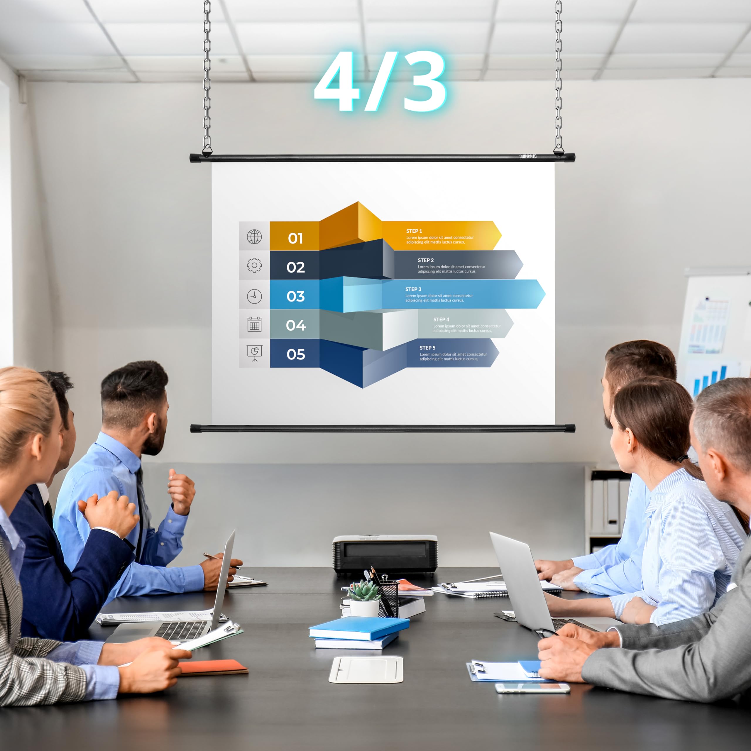 Duronic BPS50/169 50-Inch Projector Screen - 16:9 Aspect Ratio, Matt White 1.0 Gain, HD High Definition - Wall or Ceiling Mount for Home Theater, Classroom & Office Presentations