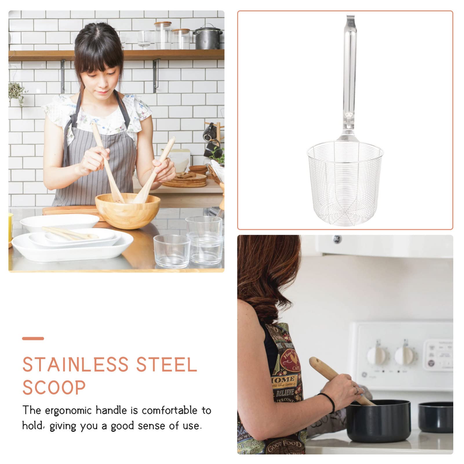 HEMOTON Stainless Steel Fine Mesh Colander - 1pc Powder Fence Pasta Basket Strainer with Long Handle for Cooking, Spaghetti & Restaurant Use | Ideal for Draining, Washing Vegetables & Food Prep