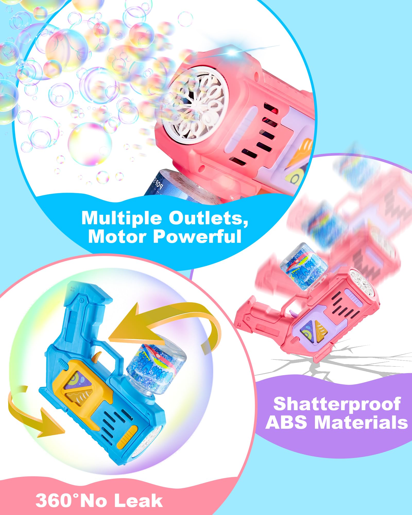 2 Pack Bubble Machine Gun for Kids - Bubble Blower Maker Blaster with 4 Bottles Refill Solution, Outdoor Summer Toys for Toddlers Ages 3-8 - Perfect for Birthday Parties, Backyard Play & Park Adventures