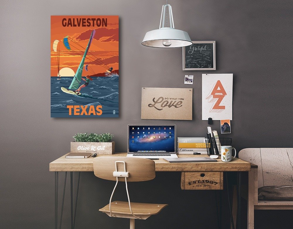 Lantern Press Galveston Texas Windsurfers Sunset Wall Art - 16x24 Wrapped Canvas Print for Beach House Decor, Coastal Living Room & Office Wall Decor - Perfect Gift for Surfing Enthusiasts