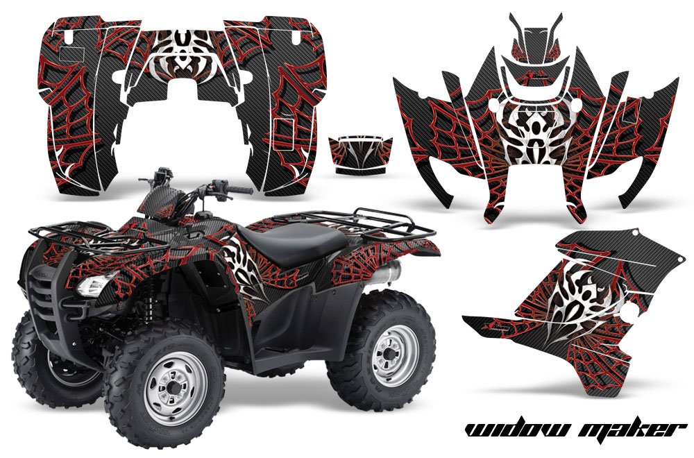 AMR Racing ATV Graphics Kit Sticker Decal for Honda Rancher AT 2007-2013 - Widow Maker Black Red Design | Durable Vinyl Decals for Off-Road Adventure & Trail Riding