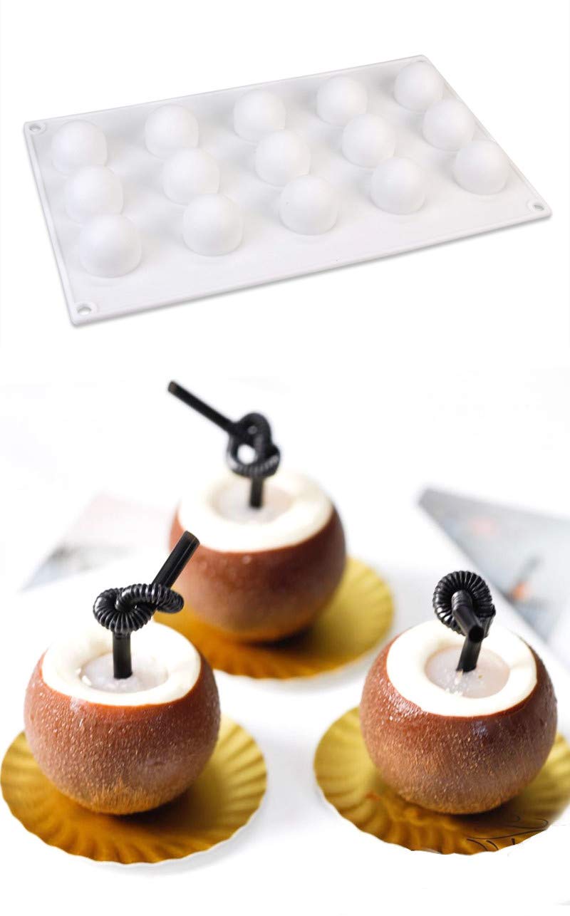 VolksRose 2-Pack Silicone Mini Round Ball Molds - 15 Cavity Baking Mold for Ice Cream, Chocolate Truffles, Mousse, Jelly & Candy - Perfect for Home Baking, Party Desserts & DIY Treats