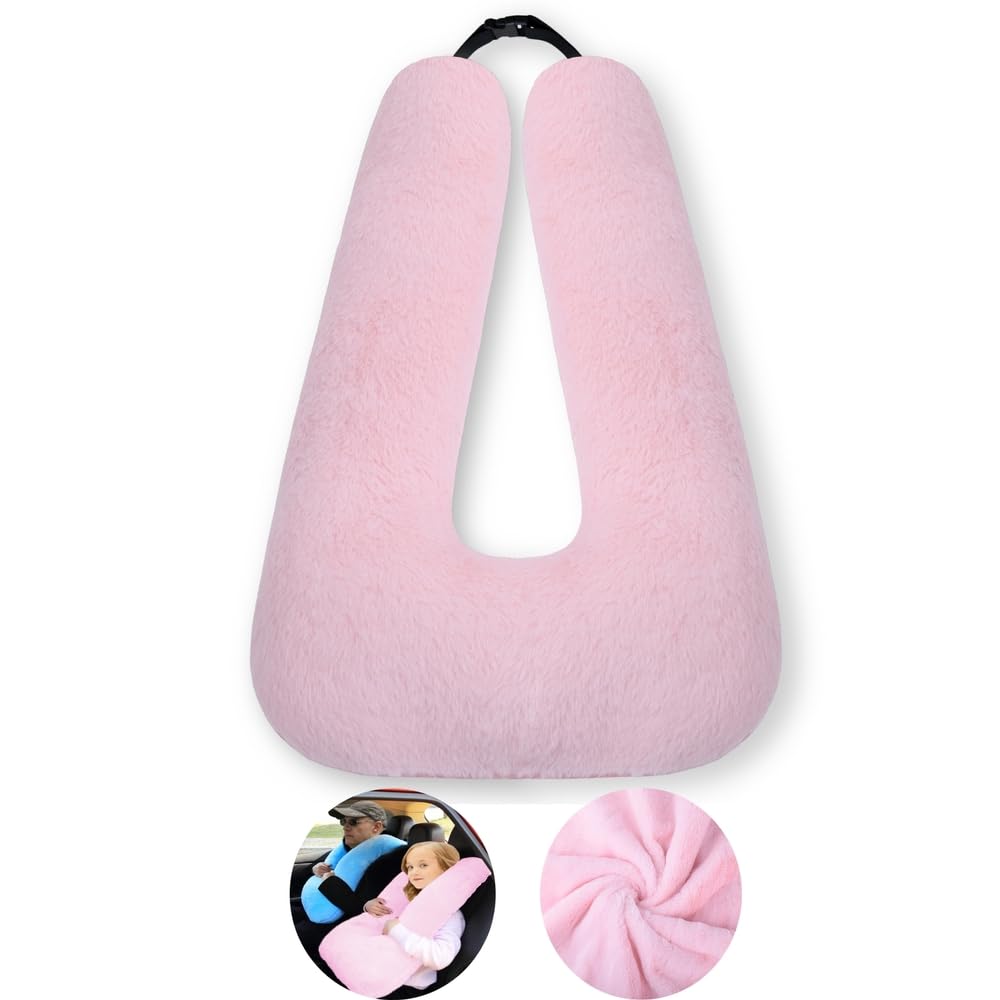 Comfortable Travel Pillow for Kids & Adults - Soft Neck Support Cushion for Car Back Seat, Airplane & Long Distance Travel - Pink (Perfect for Road Trips, Flights & Relaxing)