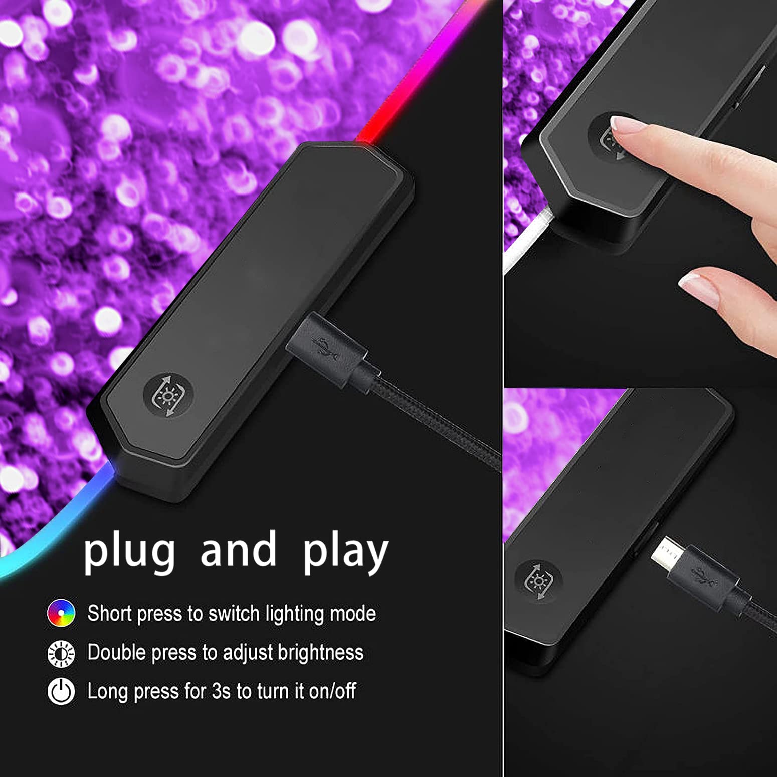 RGB LED Gaming Mouse Pad with Purple Sparkles - Large Non-Slip Waterproof Desk Mat for Keyboard & Mouse - Bible Verse Proverbs 31:25 Design - Perfect for PC Gaming, Office Work & Home Computer Setup
