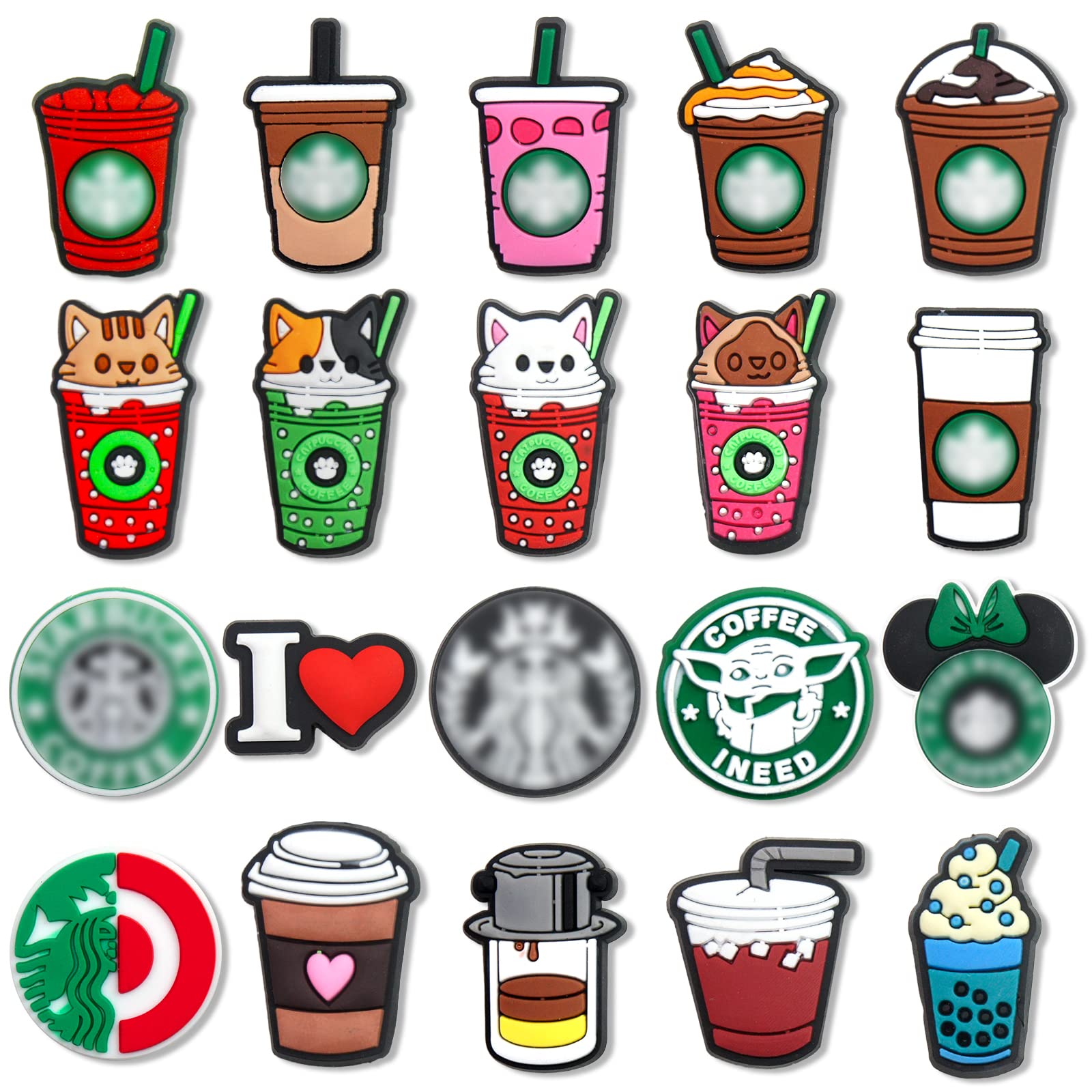 20-35Pcs Coffee Charms for Women & Men - Cat & Shoe Charms for Clogs, Sandals, Bracelets - Perfect for Party Favors & DIY Jewelry Making - Great for Coffee Lovers & Gift Giving