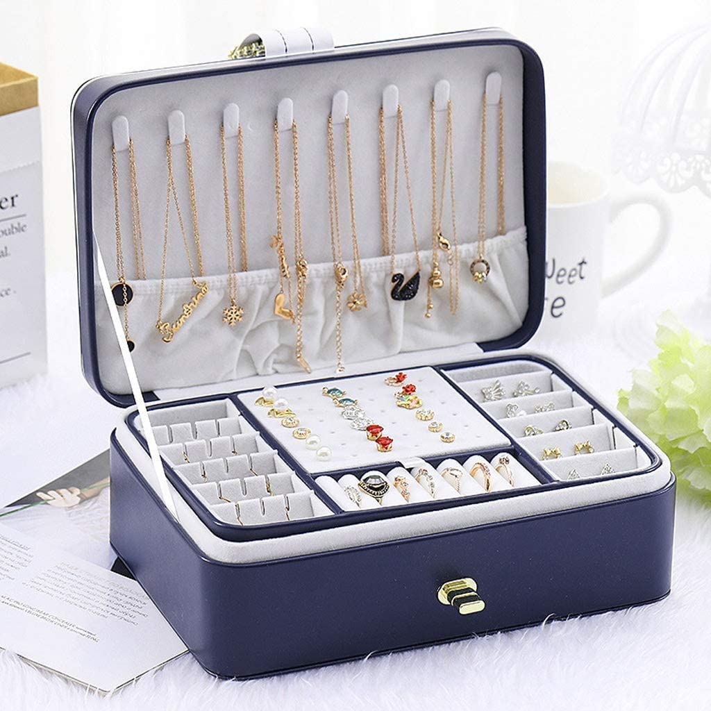 Double Layer Leather Jewelry Box - Portable Travel Storage for Rings, Watches, Earrings & Necklaces | Perfect for Display, Organization & Gifting
