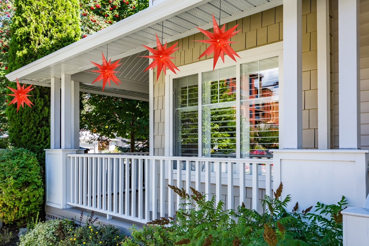 23 Red Moravian Weatherproof Star Lantern Lamp - Outdoor Christmas Holiday Decor for Porch, Garden & Patio Lighting