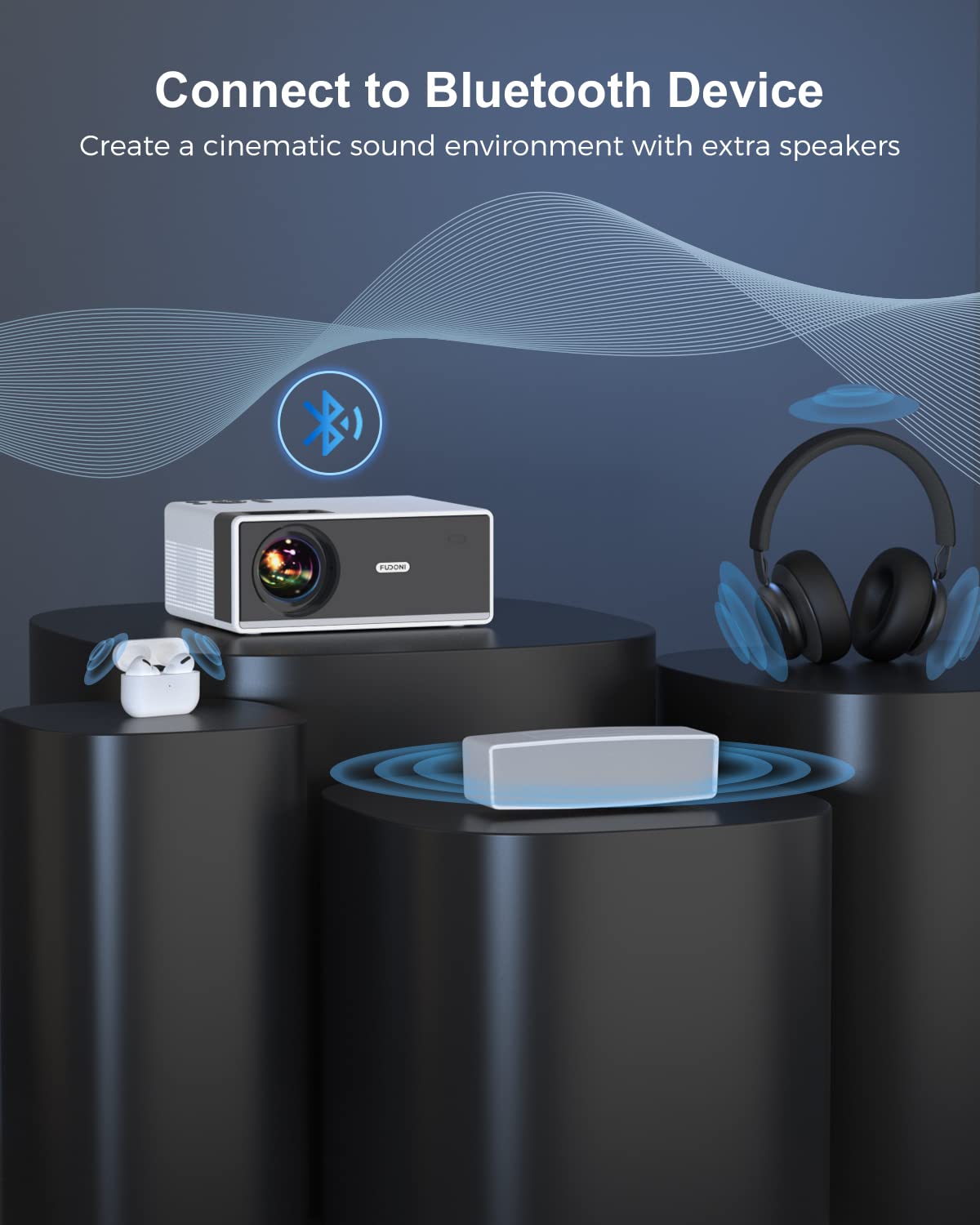 FUDONI WiFi Bluetooth Projector, 4K Supported 18000L HD 1080P Portable Outdoor Movie Projector, 300