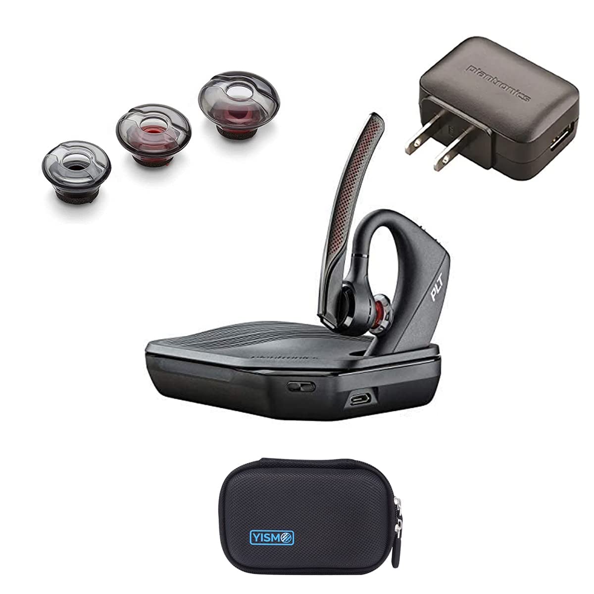 Poly 5200-UC Bluetooth Headset Bundle with Charging Case & Water-Resistant Carry Case - Renewed Wireless Headset for PC, Mac, Android | Perfect for Office Calls, Remote Work & Video Conferencing