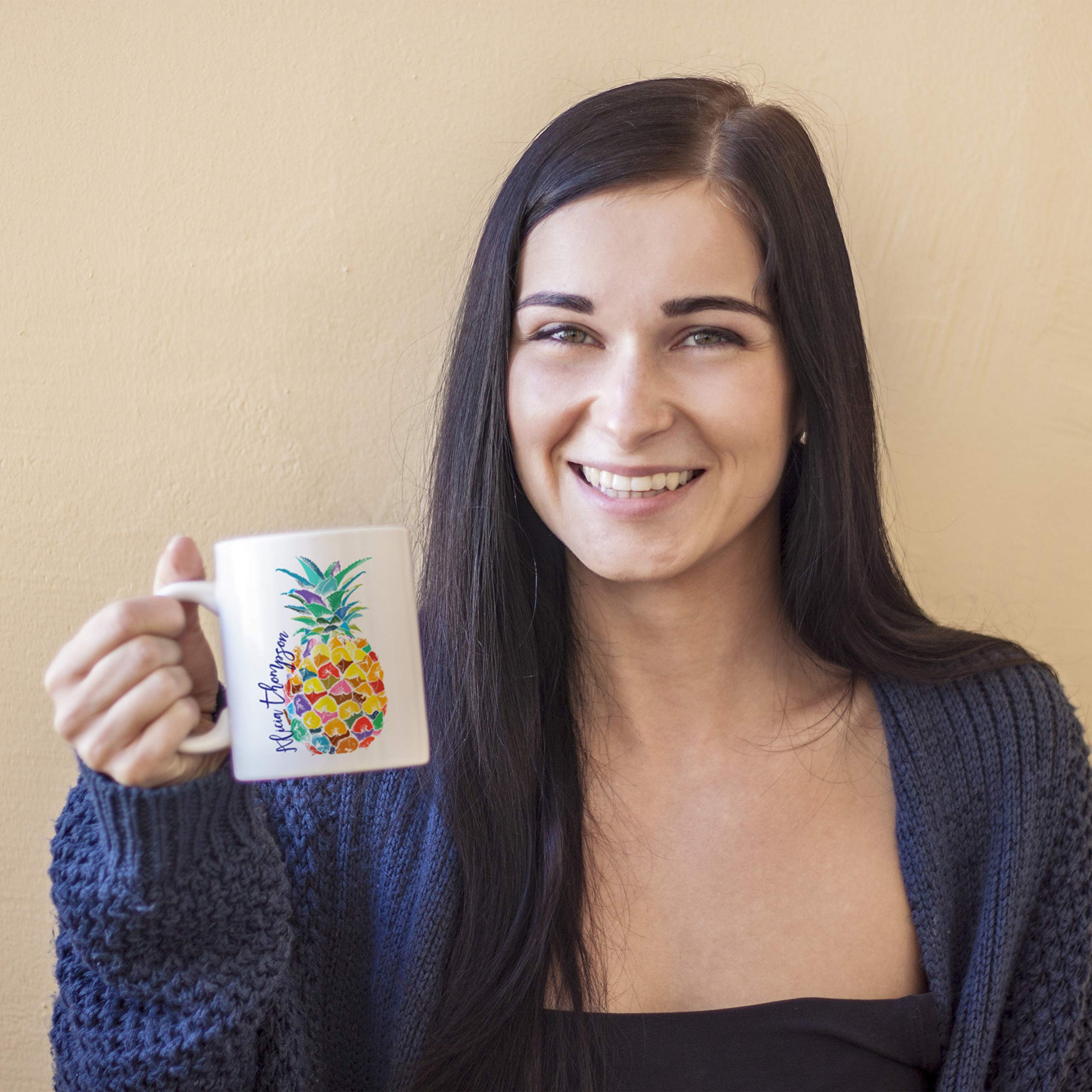Personalized Pineapple Coffee Mug with Your Name - 11 Oz Custom Ceramic Cup with Matching Coaster - Perfect for Home, Office & Gifts