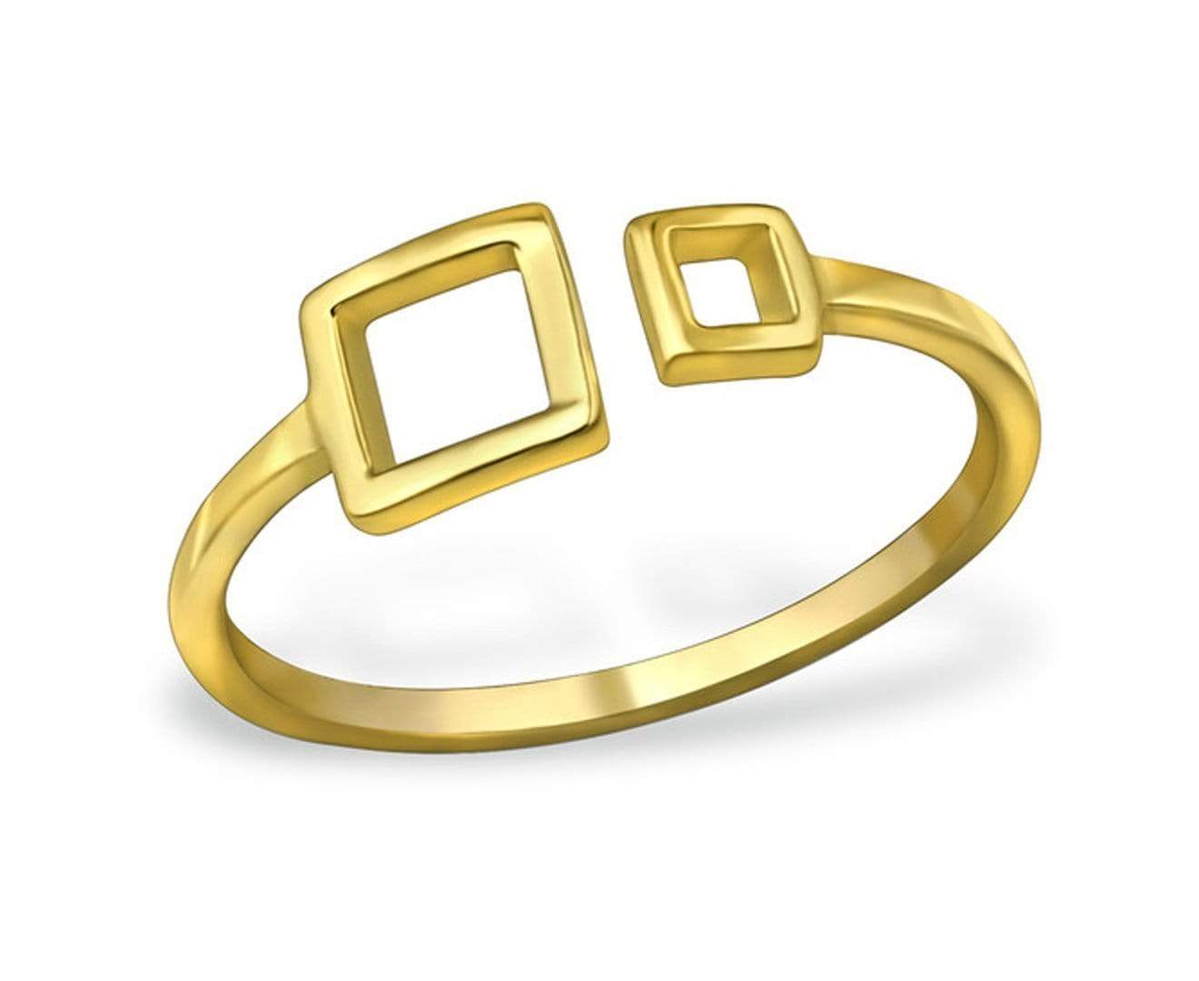 14K Gold Plated Sterling Silver Open Square Ring for Women - Elegant Minimalist Geometric Jewelry for Everyday Wear, Gifts & Special Occasions