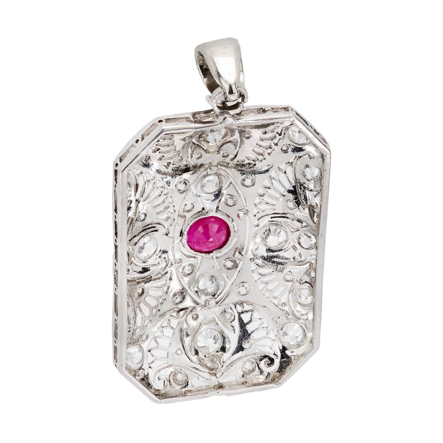Exquisite Edwardian Platinum Ruby & Diamond Pendant Necklace - Vintage Jewelry for Weddings, Anniversaries & Special Occasions