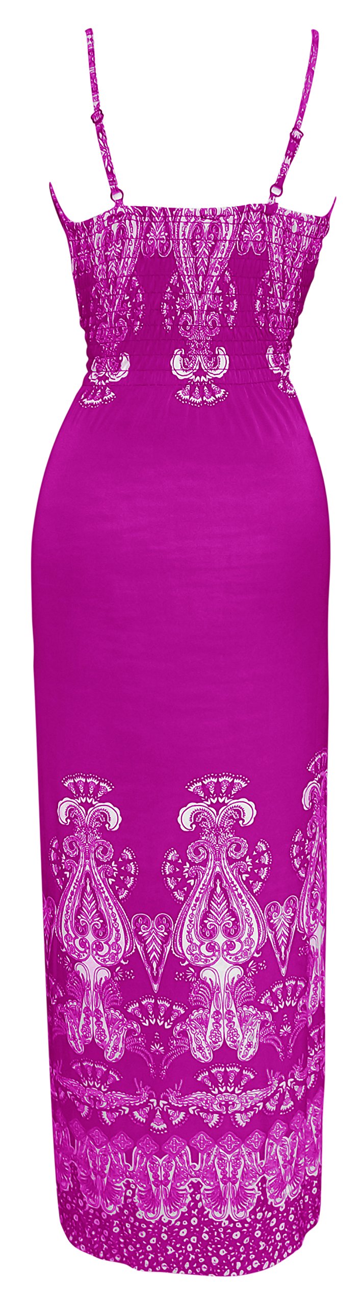 Women's Floral Paisley Print Smocked Waist Surplice Maxi Dress with Border - Pink Large Size | Summer Beach Coverup, Boho Festival Outfit, Vacation Dress