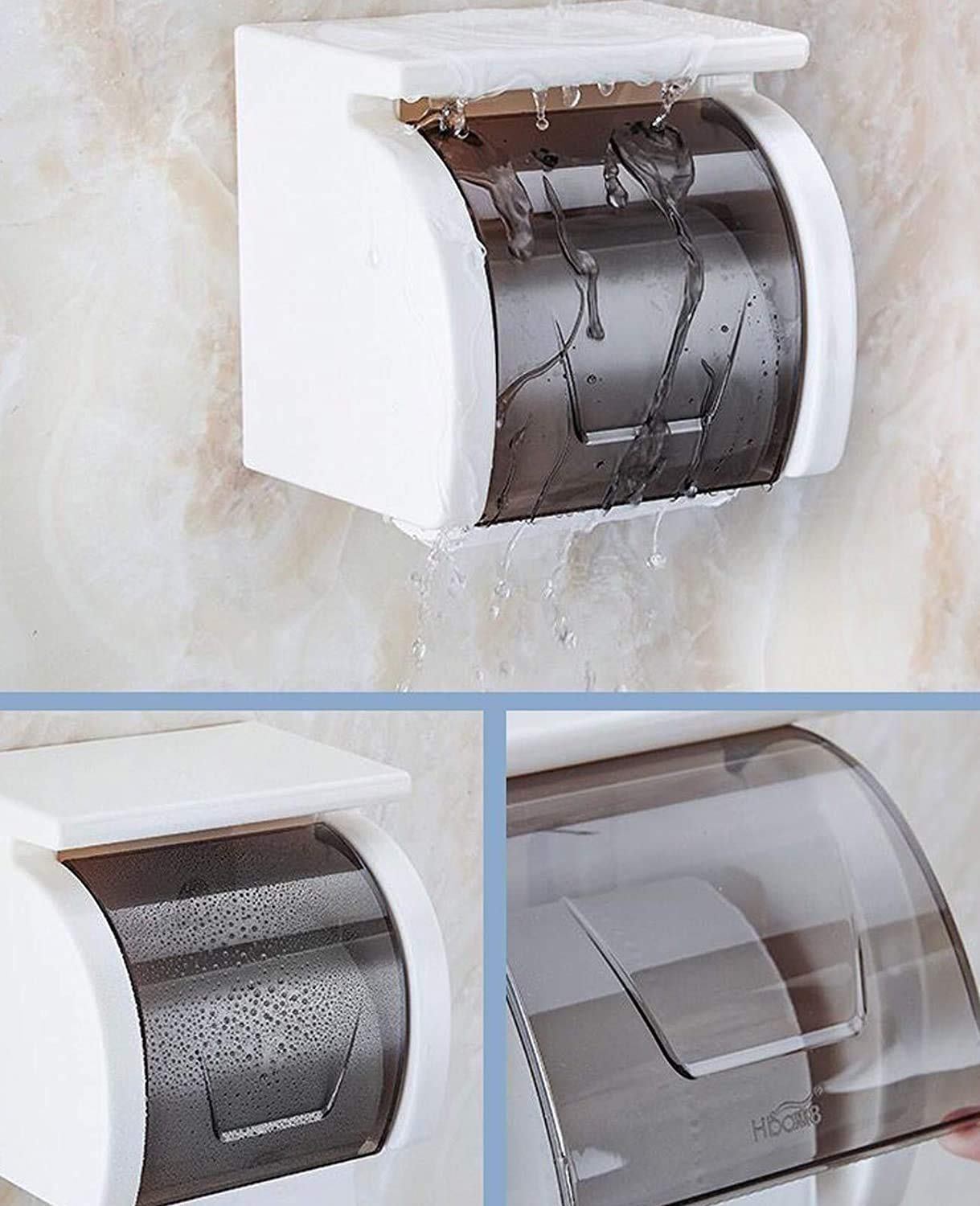 Waterproof No-Drill Toilet Paper Holder - Wall Mount Bathroom Tissue Roll Cover, Pet-Proof & Rust-Resistant for Home, RV, Boat (Gray) - Perfect for Bathrooms, Kitchens, Laundry Rooms & Outdoor Use