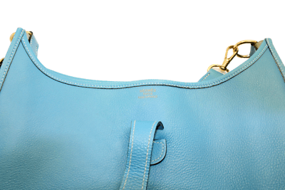 Authentic Hermes Evelyne GM Handbag in Blue Jean Clemence Leather - Luxury Tote for Women, Perfect for Work, Travel & Everyday Use
