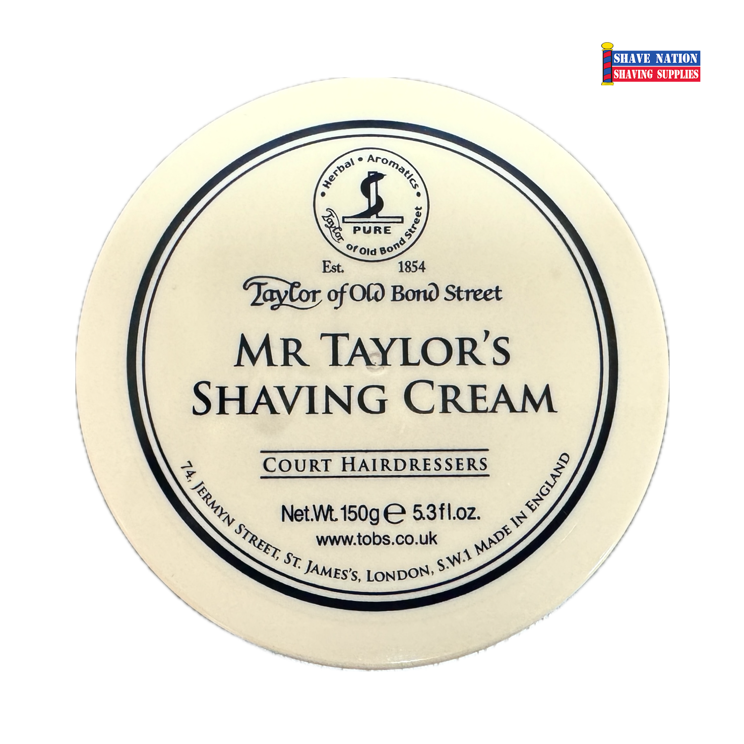Taylor of Old Bond Street Mr Taylor's Shaving Cream Jar - Luxury Men's Grooming for Sensitive Skin - Perfect for Wet Shaving & Beard Care at Home or Travel