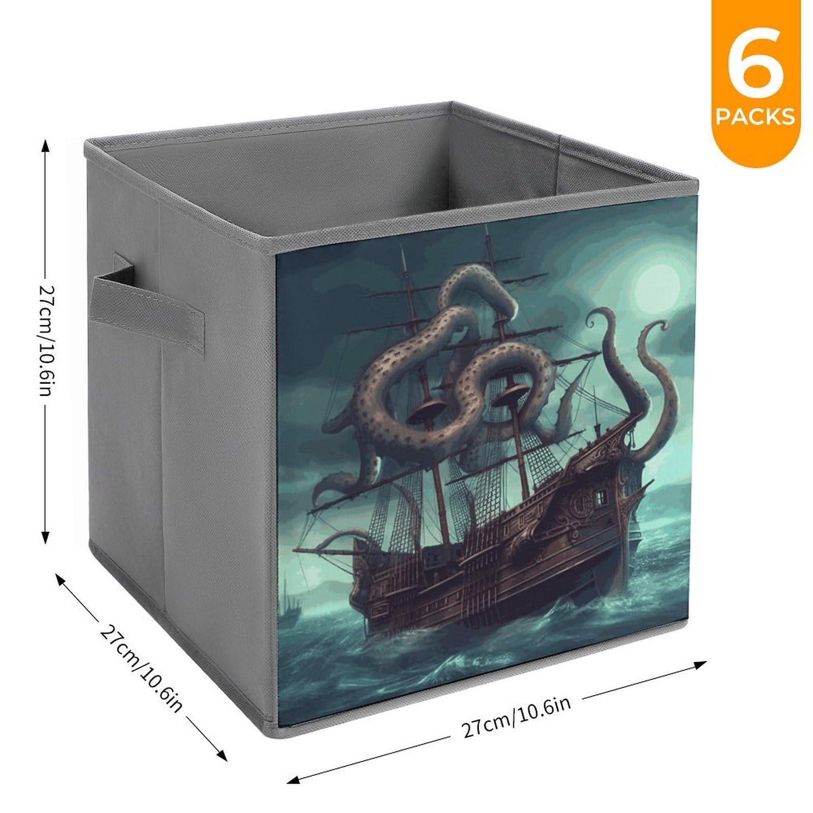 Collapsible Waterproof Storage Cube Bins with Handles - 6 Pack Organizer for Home, Closet, Office & Bedroom | Perfect for Toys, Clothes & Octopus Ship Storage