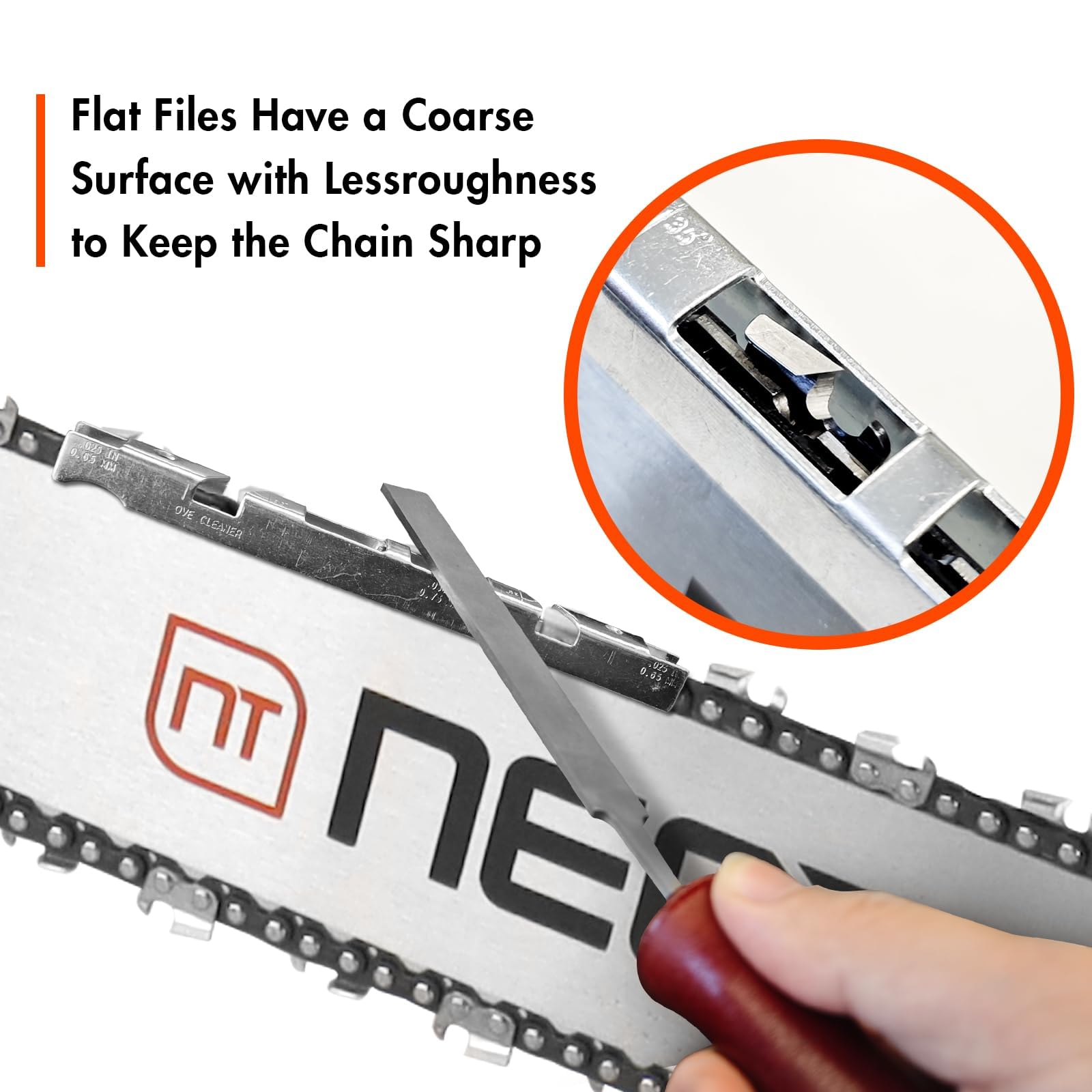 NEO-TEC Professional Chainsaw Sharpener Kit - 5/32, 3/16, 7/32 Inch Round Files with Handle, 6-Inch Flat File, Filing Guide, Depth Gauge & Groove Cleaner - Complete Chainsaw Maintenance Tool for Wood Cutting, Tree Trimming & Firewood Preparation