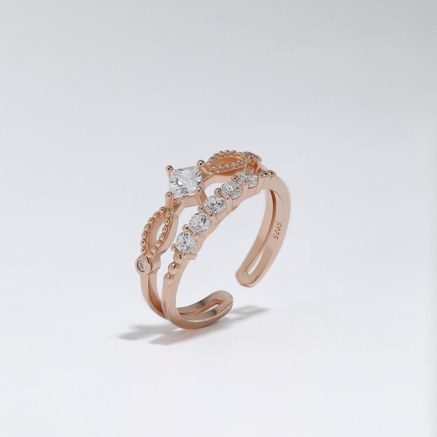 Meissa Diamond Stackable Rings for Women - 925 Sterling Silver Handmade Adjustable Knuckle Ring, Gold Plated Midi & Pinky Rings for Everyday Wear, Gift Giving & Special Occasions